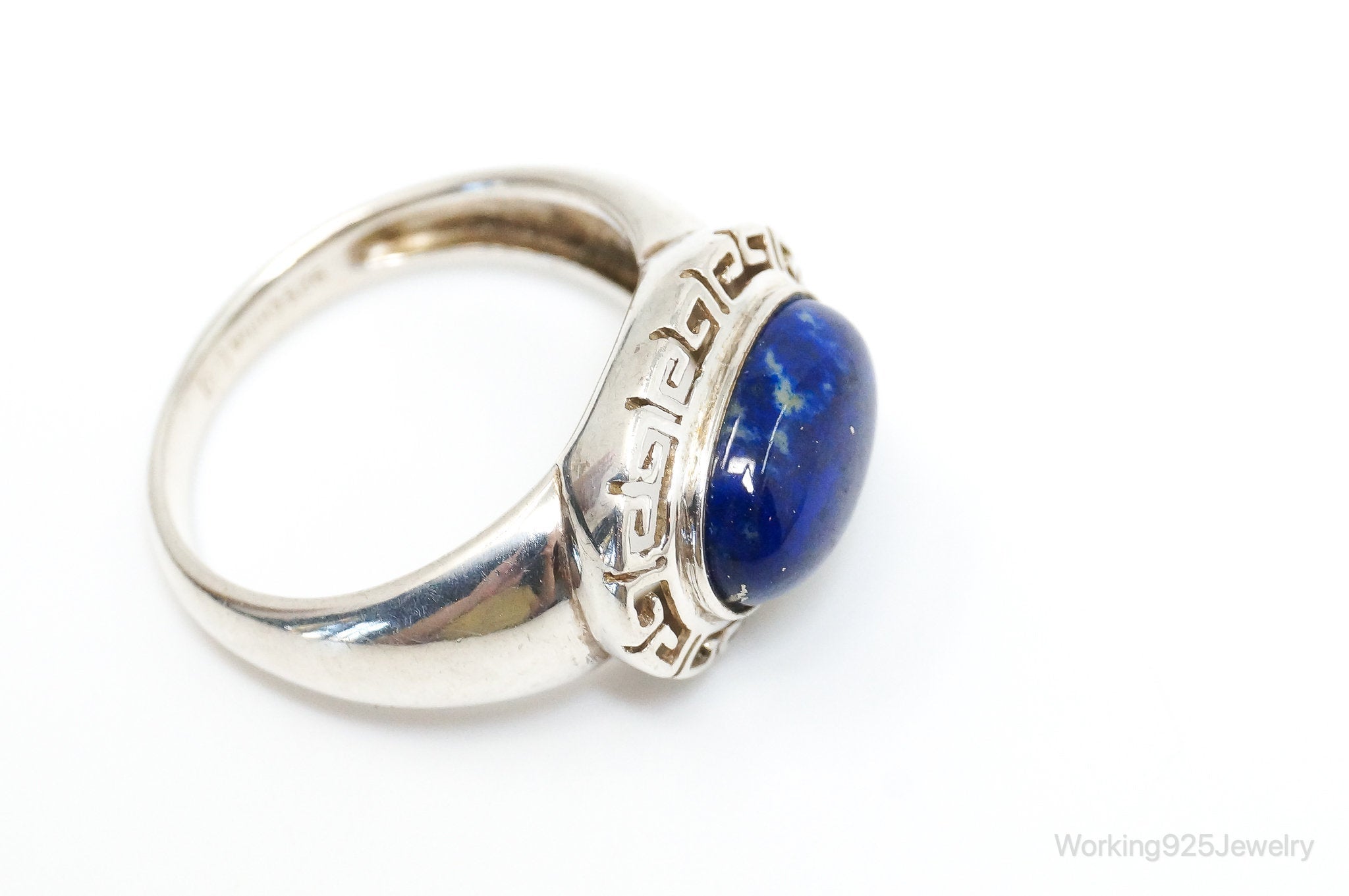 VTG Designer GV Lapis Lazuli Greek Key Design Sterling Silver Ring - SZ 9