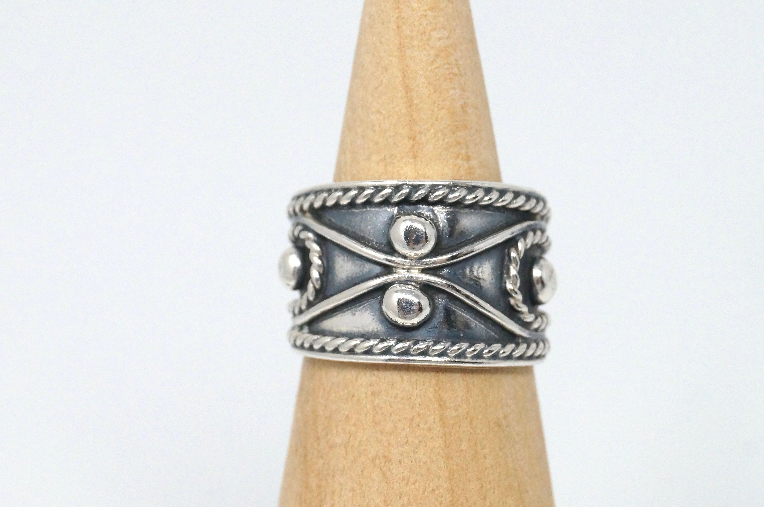 Vintage Mexico Designer Rope Oxidized Sterling Silver Band Ring Sz 6.25