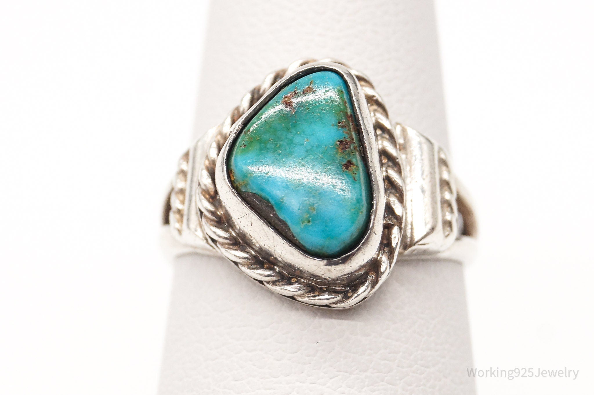 Vintage Native American Turquoise Silver Ring - Size 5.5