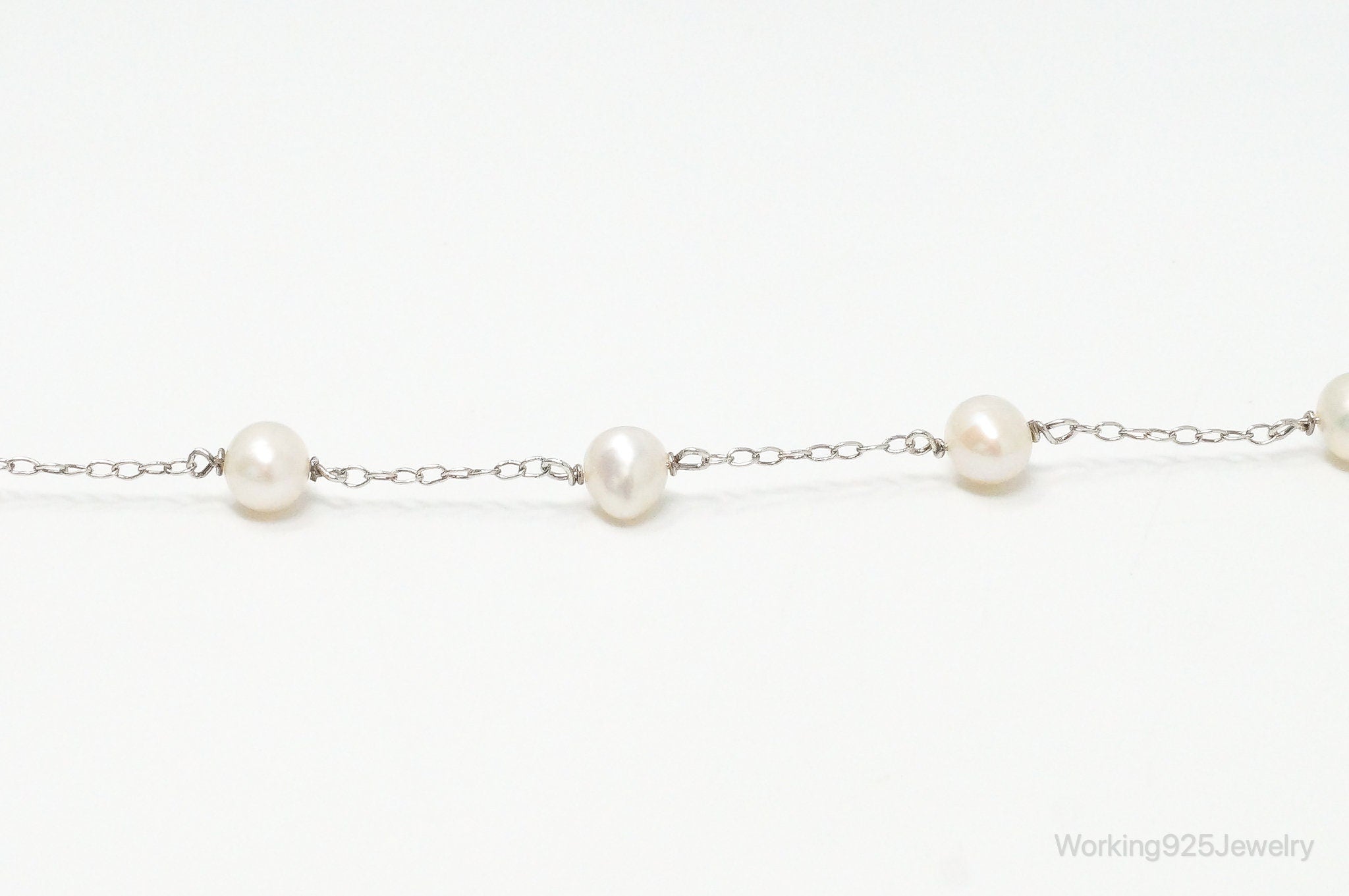 Vintage Pearl Sterling Silver Chain Bracelet