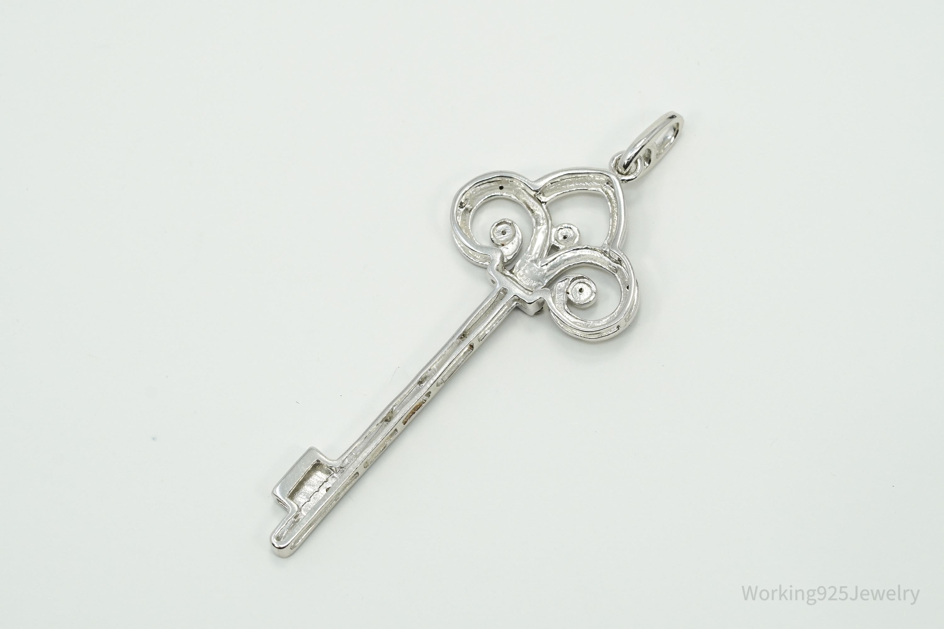 Large Designer JWBR Black Diamond Skelton Key Sterling Silver Necklace Pendant