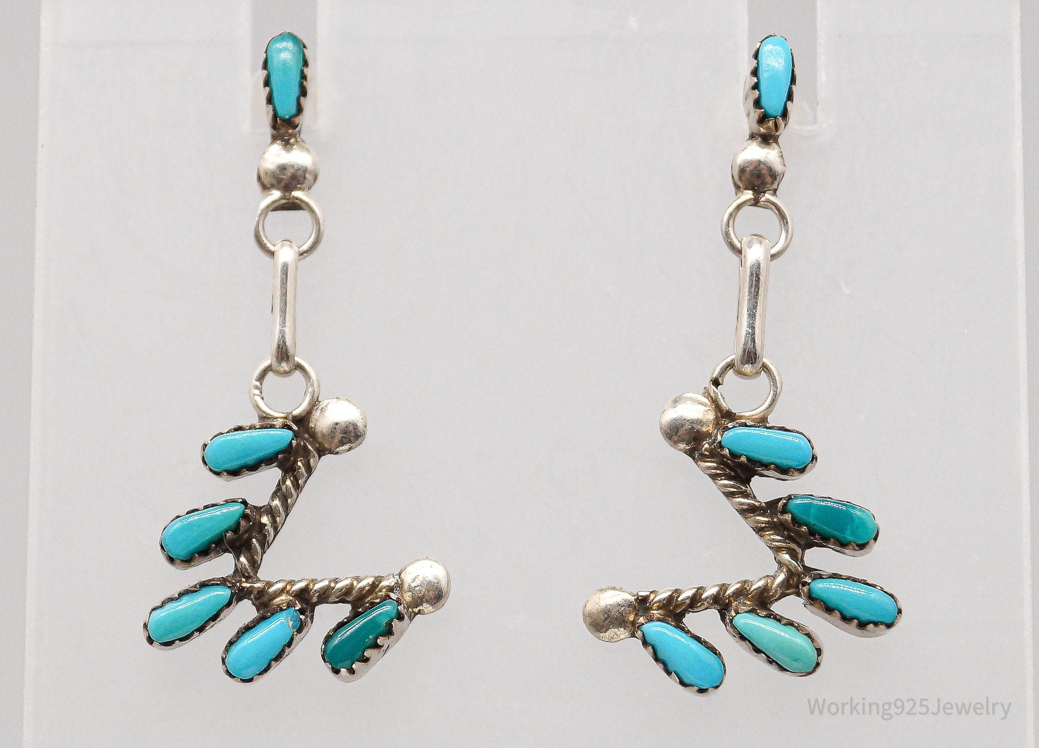 Vintage Native American Turquoise Needle Point Silver Unsigned Earrings