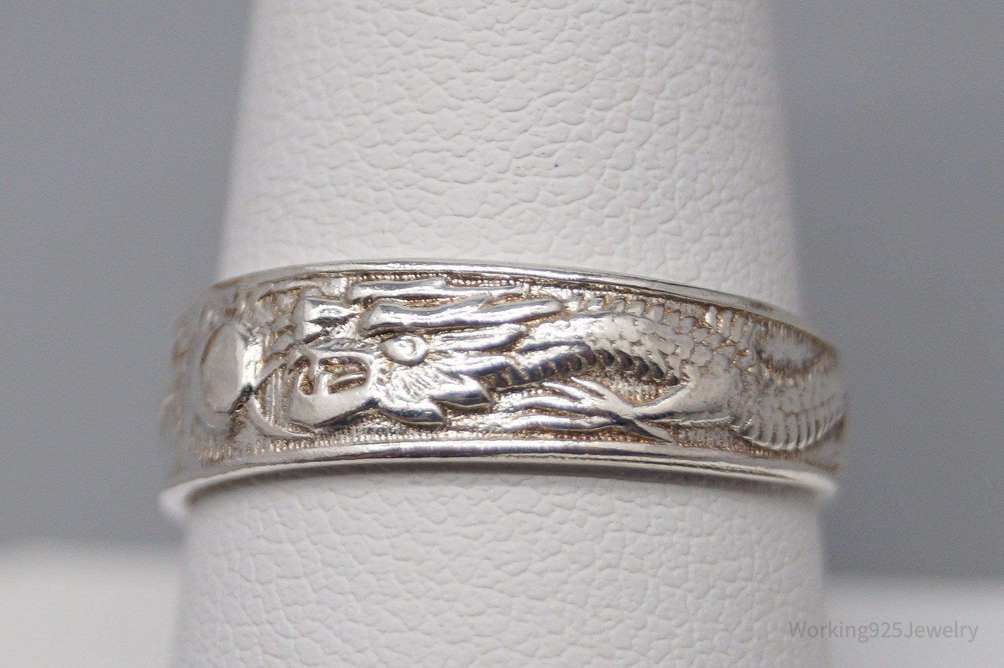 Vintage Dragon & Phoenix Sterling Silver Ring - Size 9 Adjustable