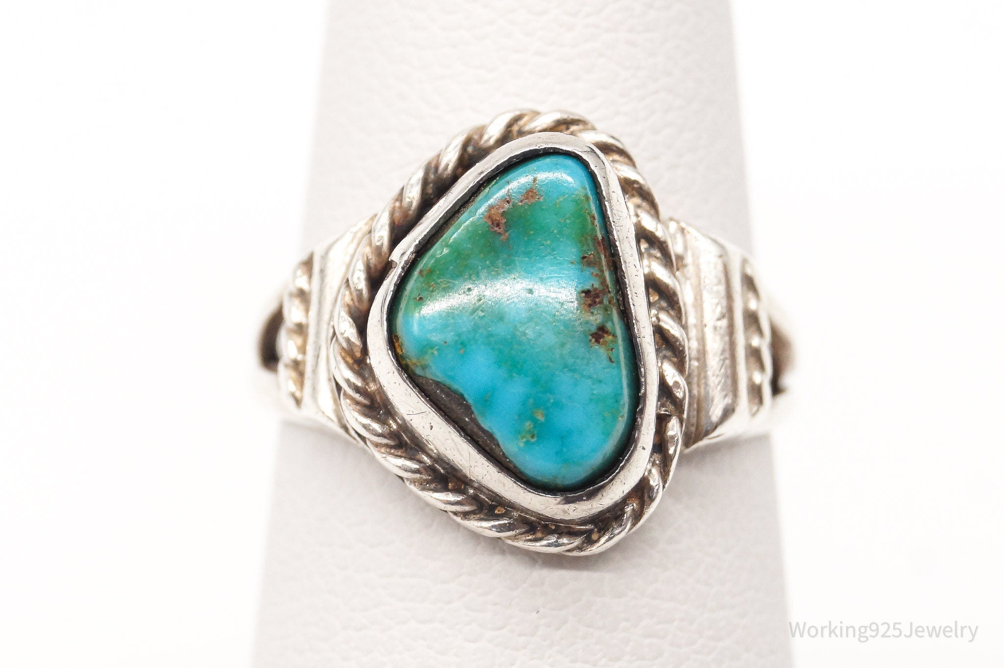 Vintage Native American Turquoise Silver Ring - Size 5.5