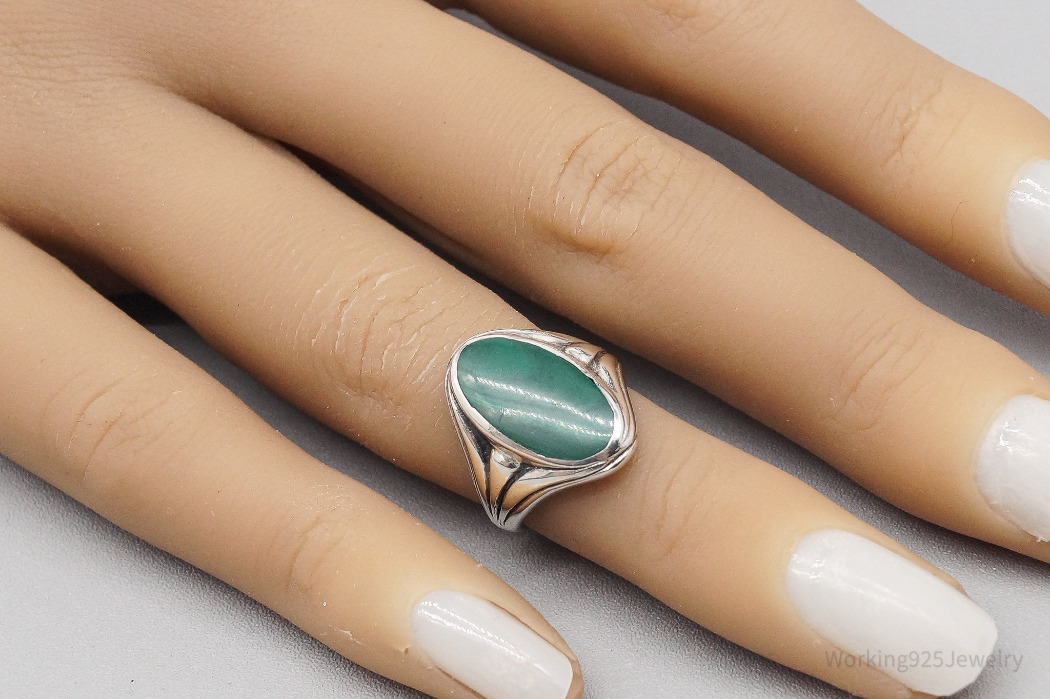 Vintage Malachite Silver Ring - Size 3