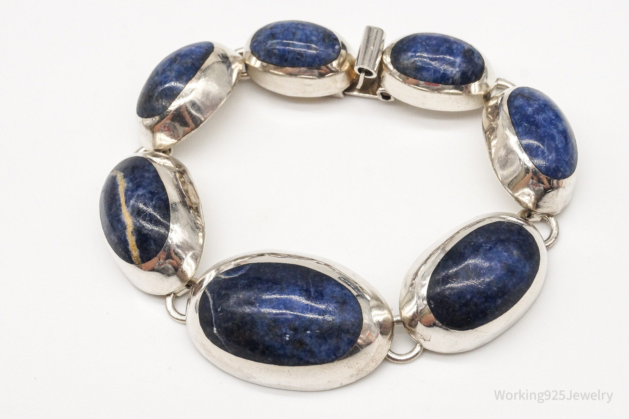 Vintage Taxco Mexico Sodalite Modernist Style Sterling Silver Bracelet