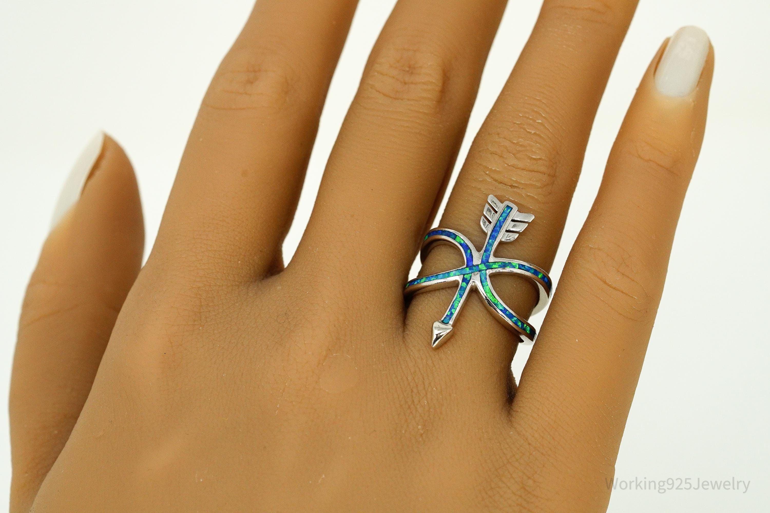 Vintage Opal Inlay Sterling Silver Arrow Ring - Size 7.25