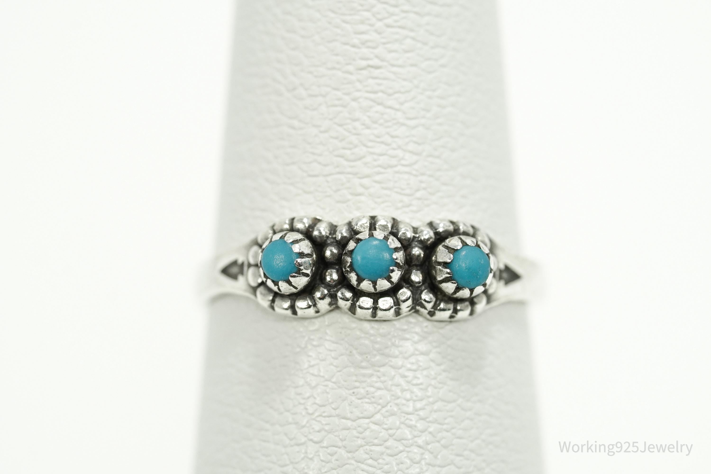 Vintage Native Bell Trading Post Turquoise Sterling Silver Ring - Size 4