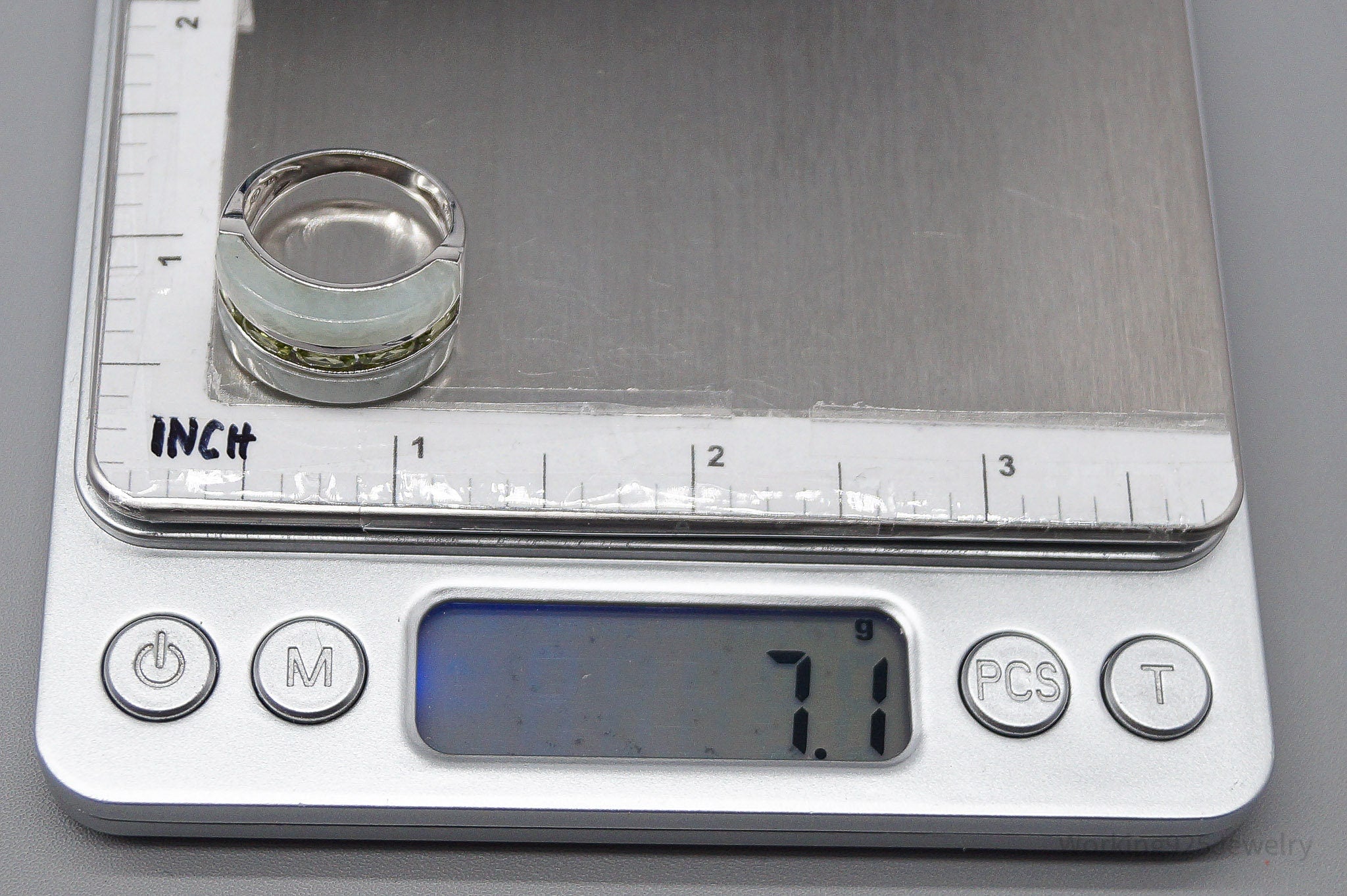 Green Jade & Peridot Sterling Silver Ring - Size 6.75