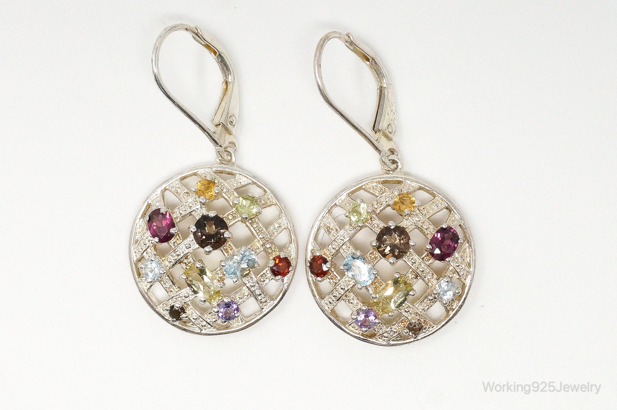 Vintage Multi Gem Sterling Silver Dangle Earrings