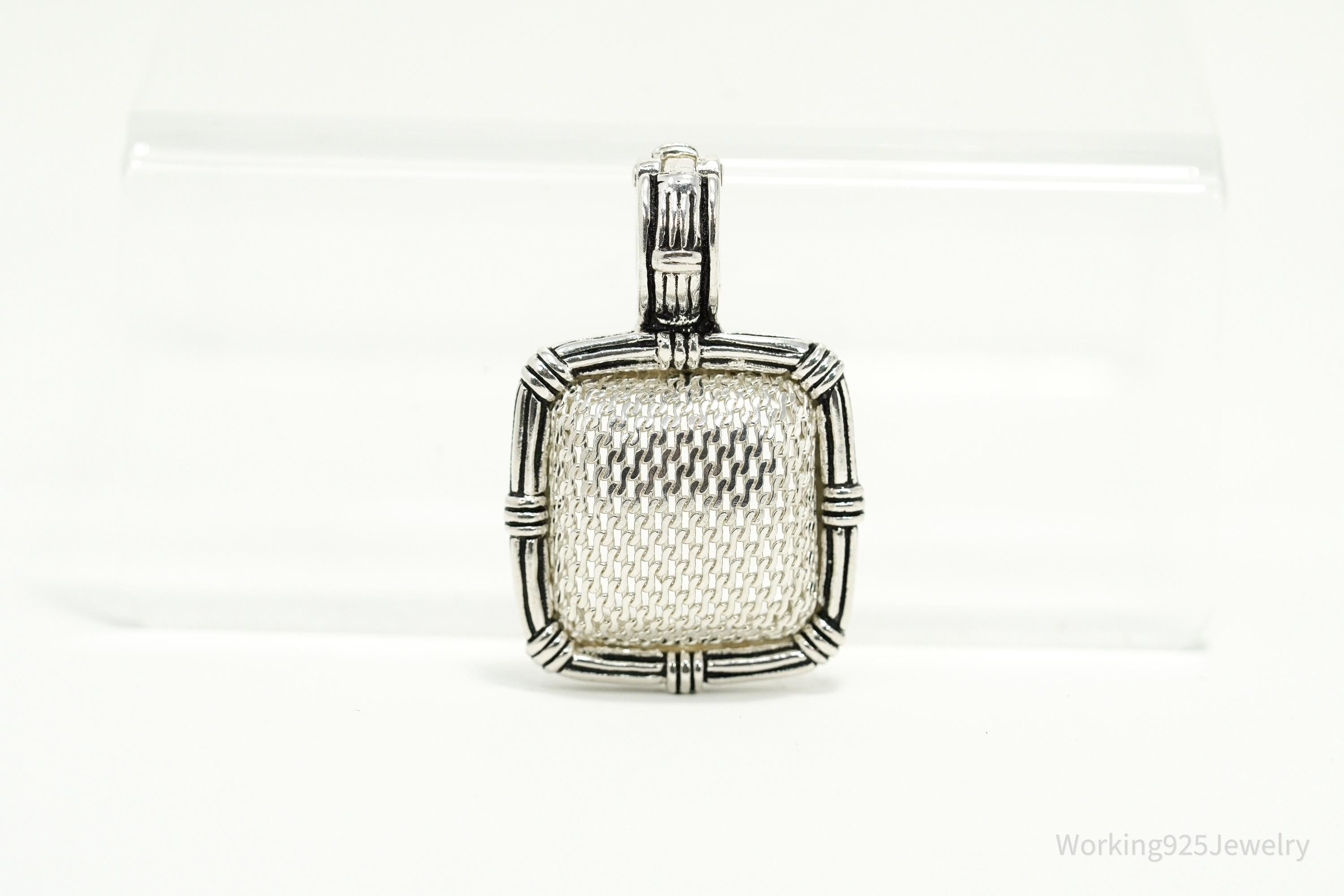 Vintage Designer Joseph Esposito Signature Mesh Design Sterling Silver Pendant
