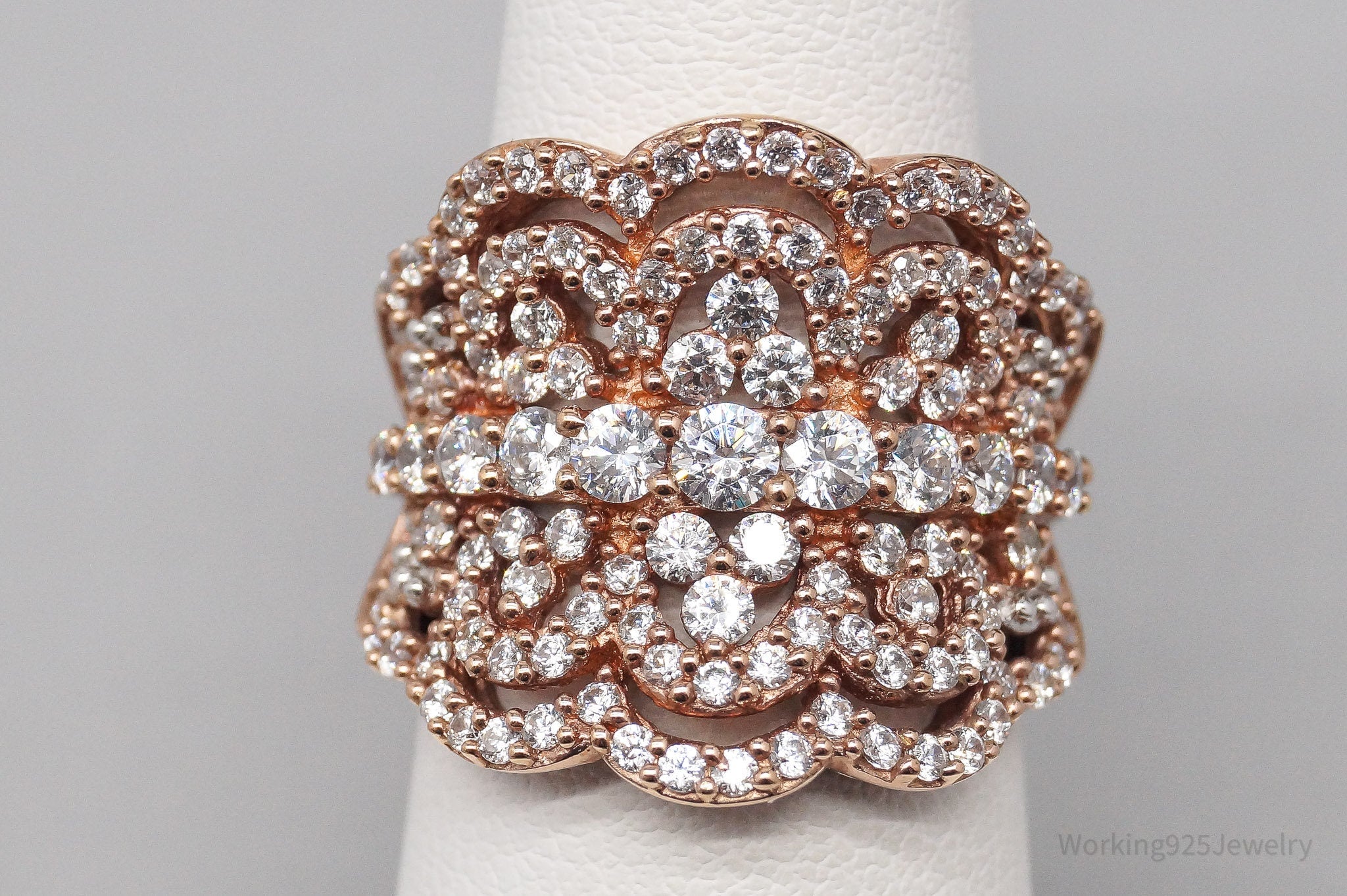 Vintage Cubic Zirconia Rose Gold Vermeil Sterling Silver Ring - Size 5.75