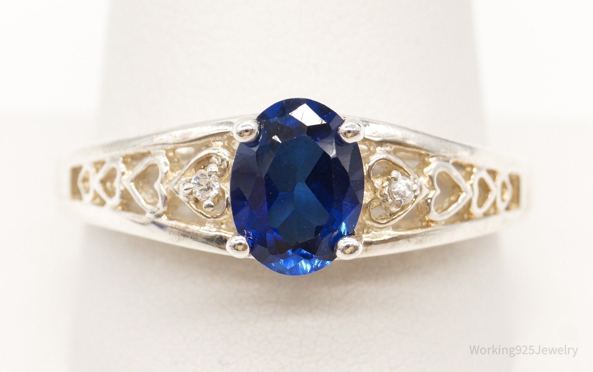 Vintage Blue Lab Sapphire Cubic Zirconia Sterling Silver Ring - Size 11