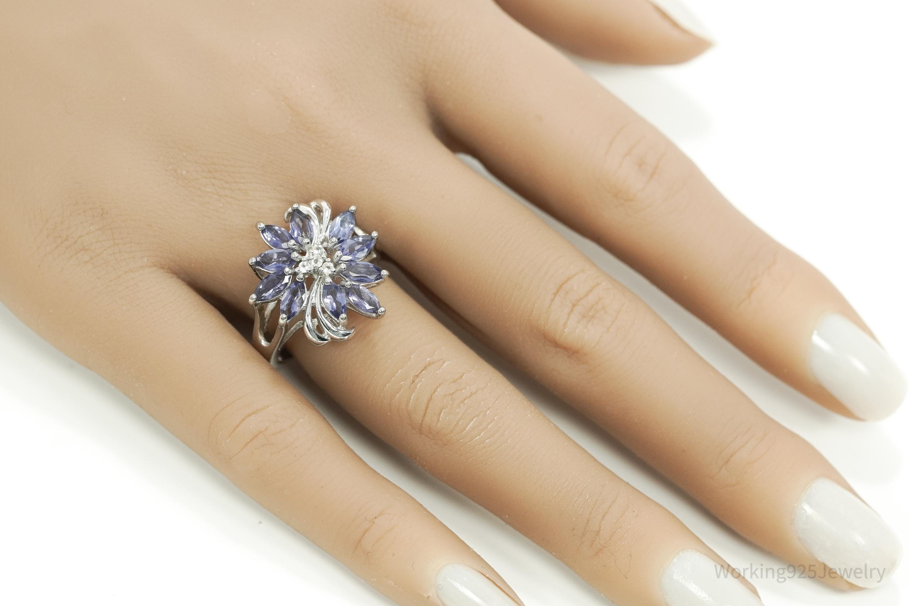 Vintage RJ Tanzanite & Cubic Zirconia Sterling Silver Ring Size 8