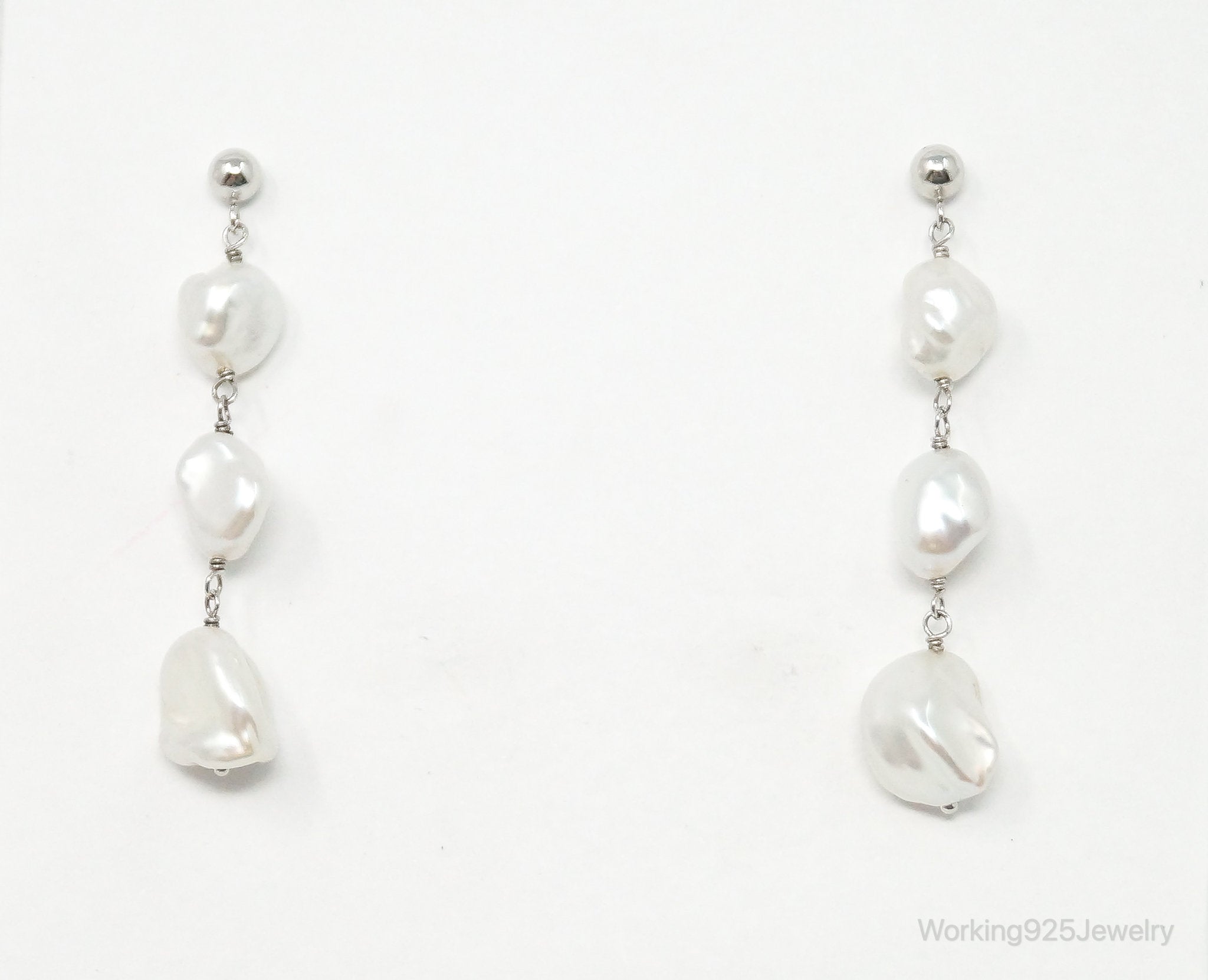 Vintage Pearl Dangle Sterling Silver Earrings