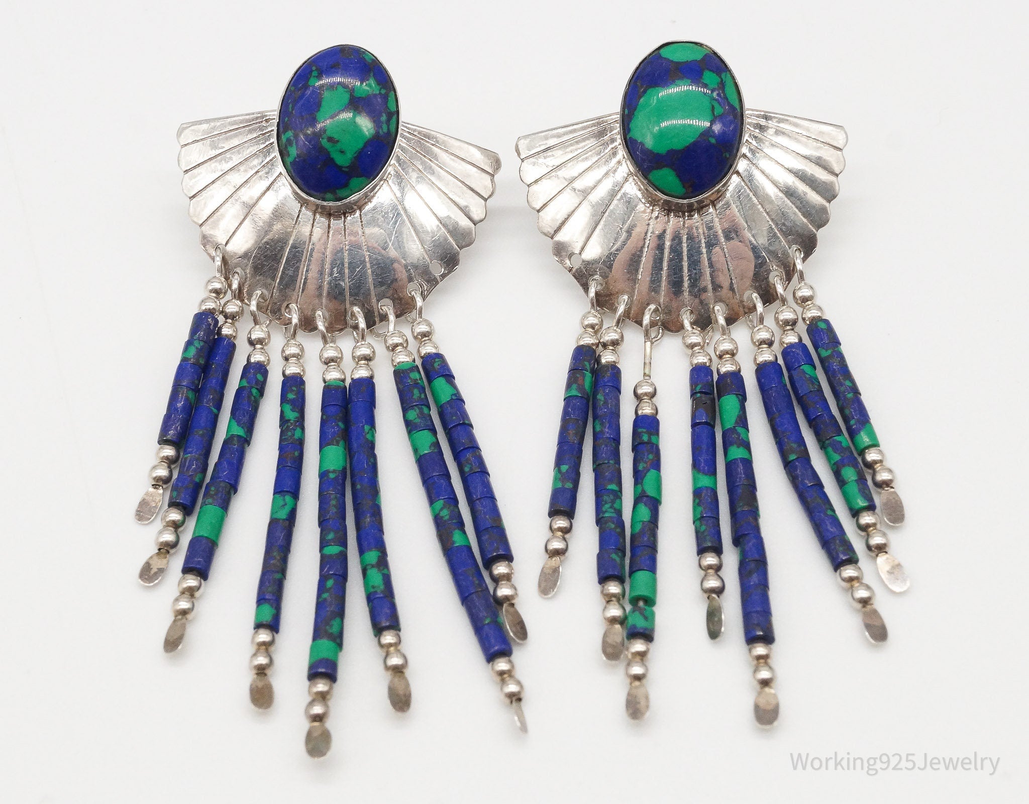 Vintage Native American Azurite Sterling Silver Earrings