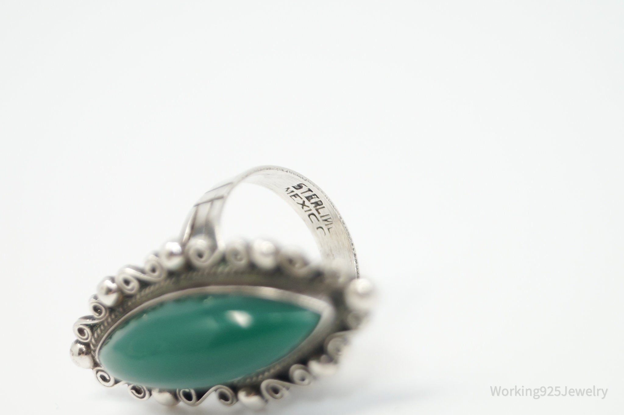 Vintage Mexico Green Onyx Southwestern Sterling Silver Ring - Sz 5.5