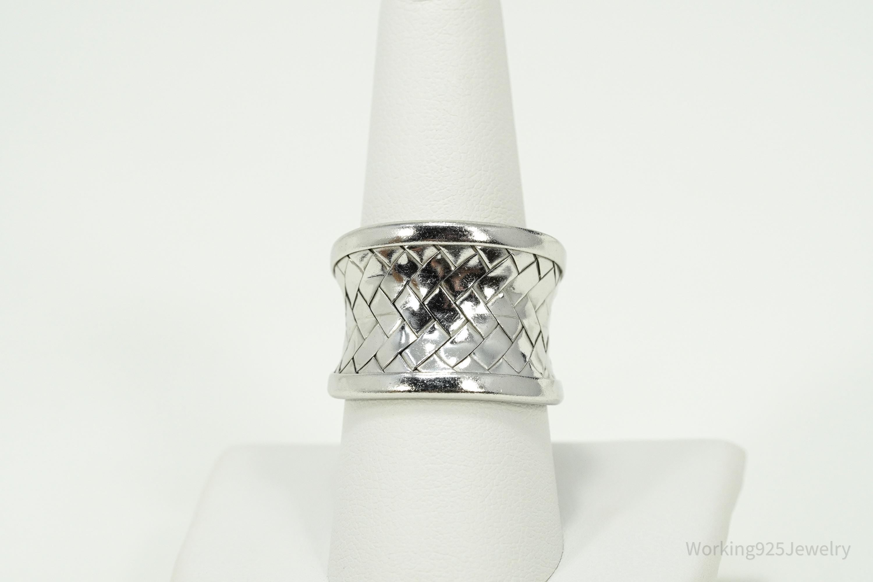Vintage Basket Weave Sterling Silver Band Ring - Size 8.75