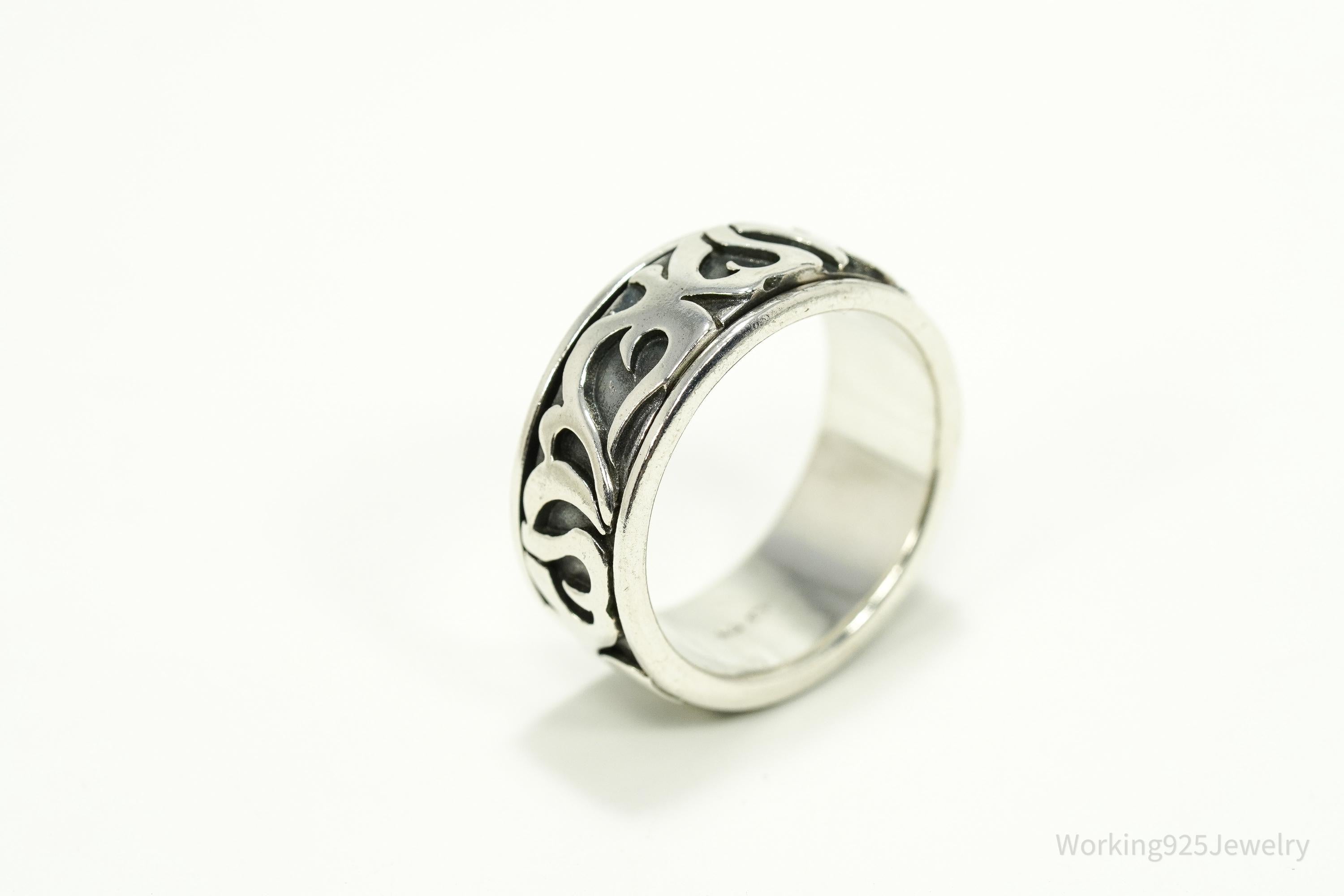 Vintage Tribal Sterling Silver Spinner Band Ring Size 11