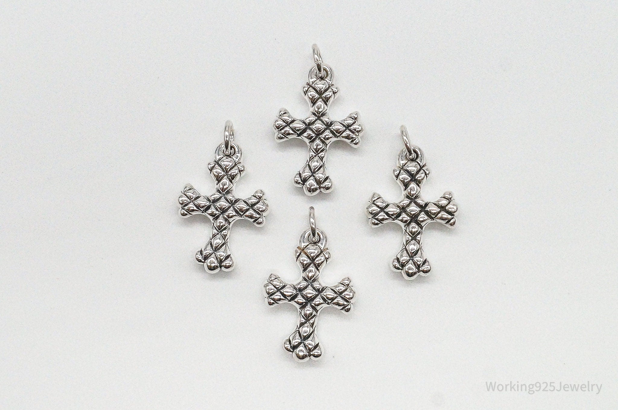 Vintage Puffy Hollow Cross Sterling Silver Pendants