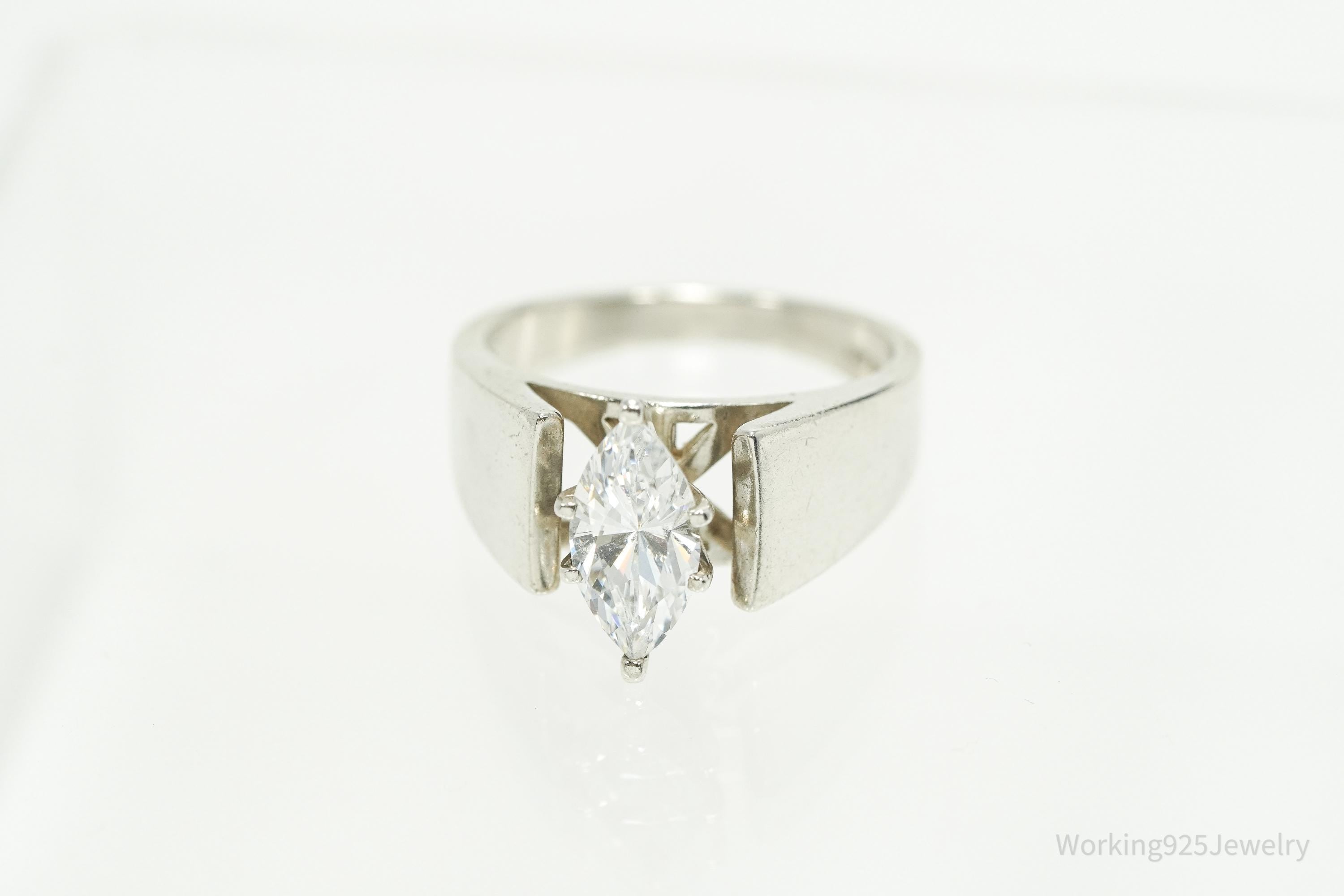 Vintage Diamonique Cubic Zirconia Sterling Silver Ring - Size 8.75