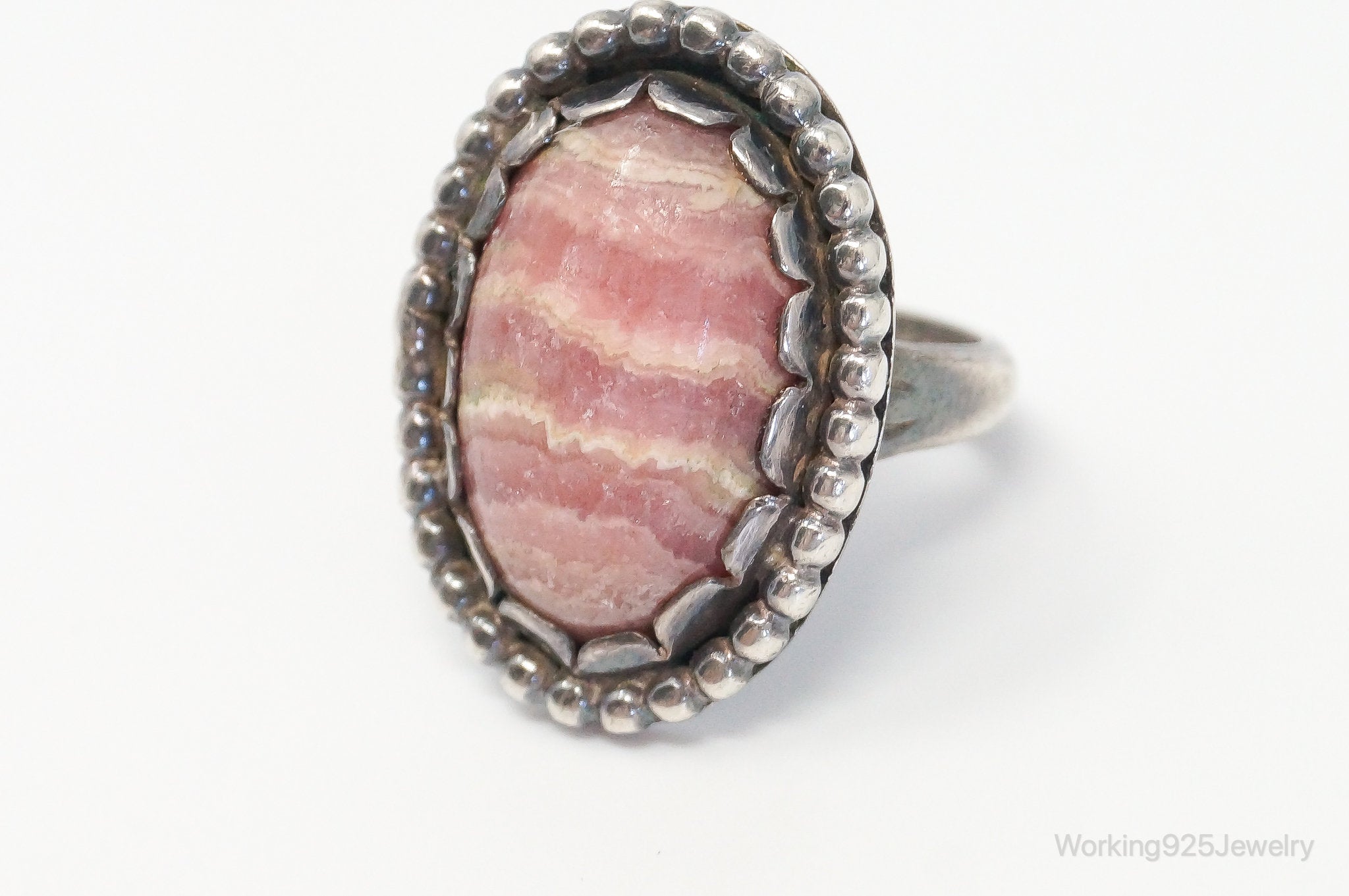 Vintage Pink Rhodochrosite Native Unsigned Sterling Silver Ring - Size 6.5