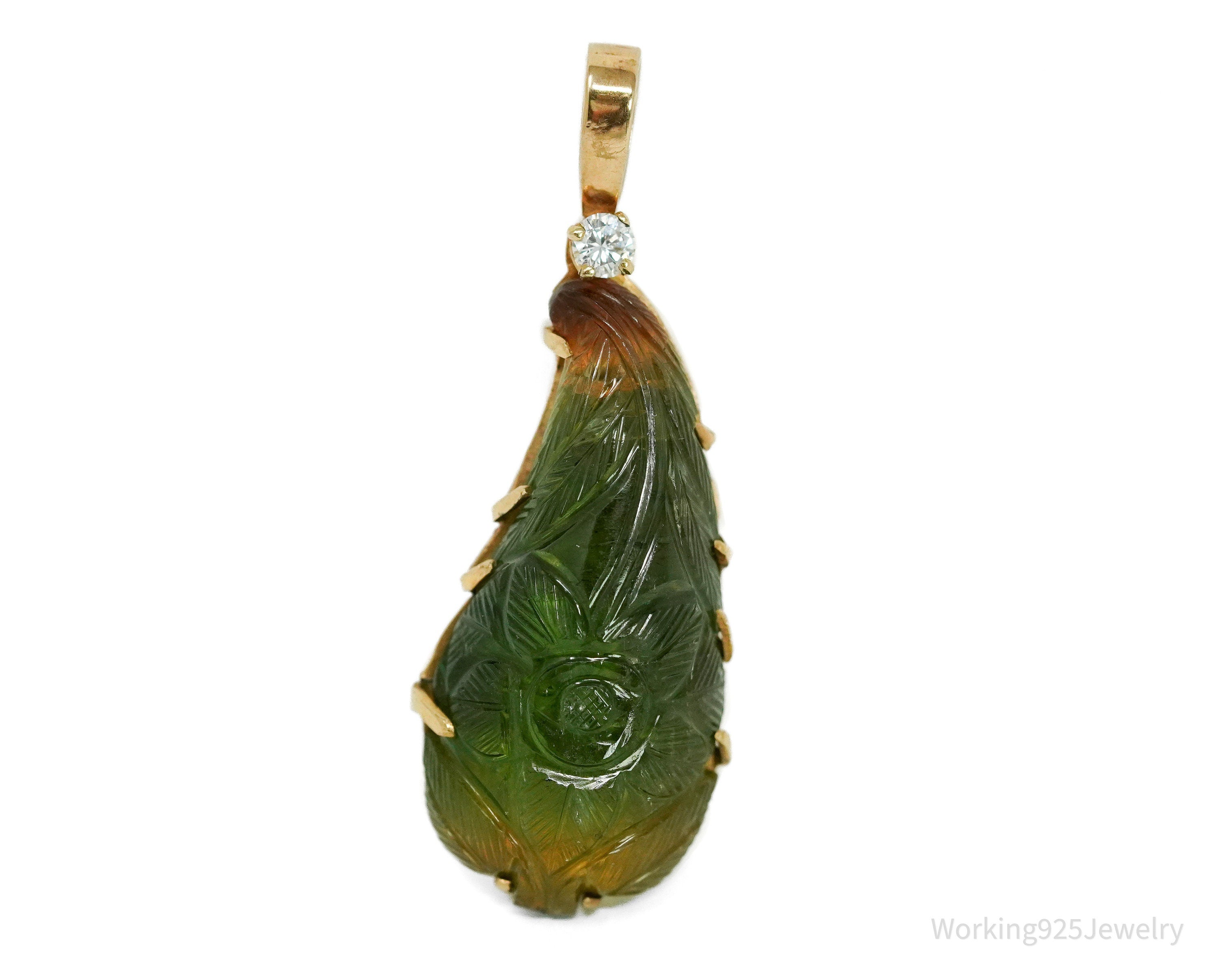 Diamond & Natural Tourmaline 14K Yellow Gold Necklace Pendant