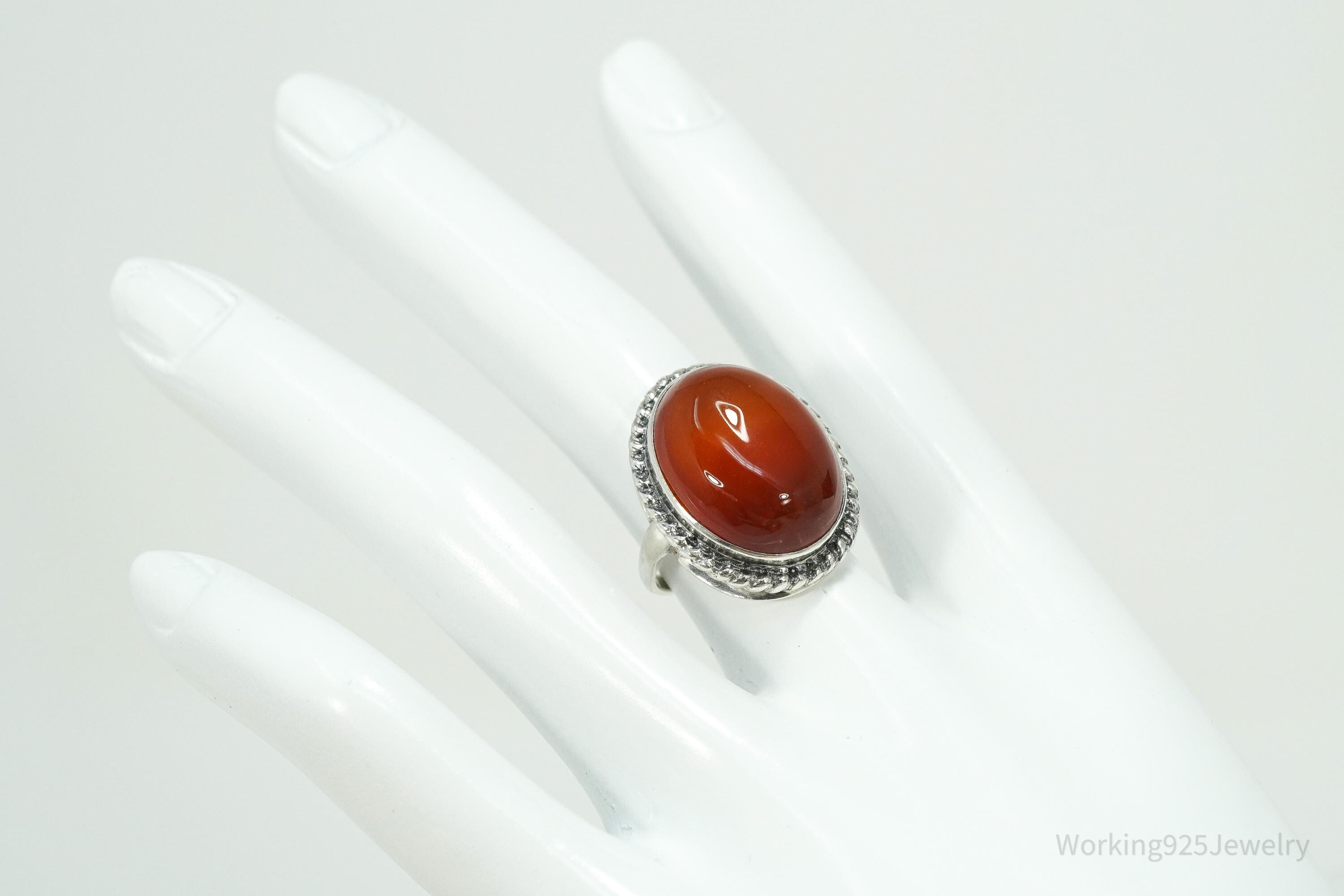 Rare Vintage Large Carnelian Sterling Silver Russian Ring Size 6