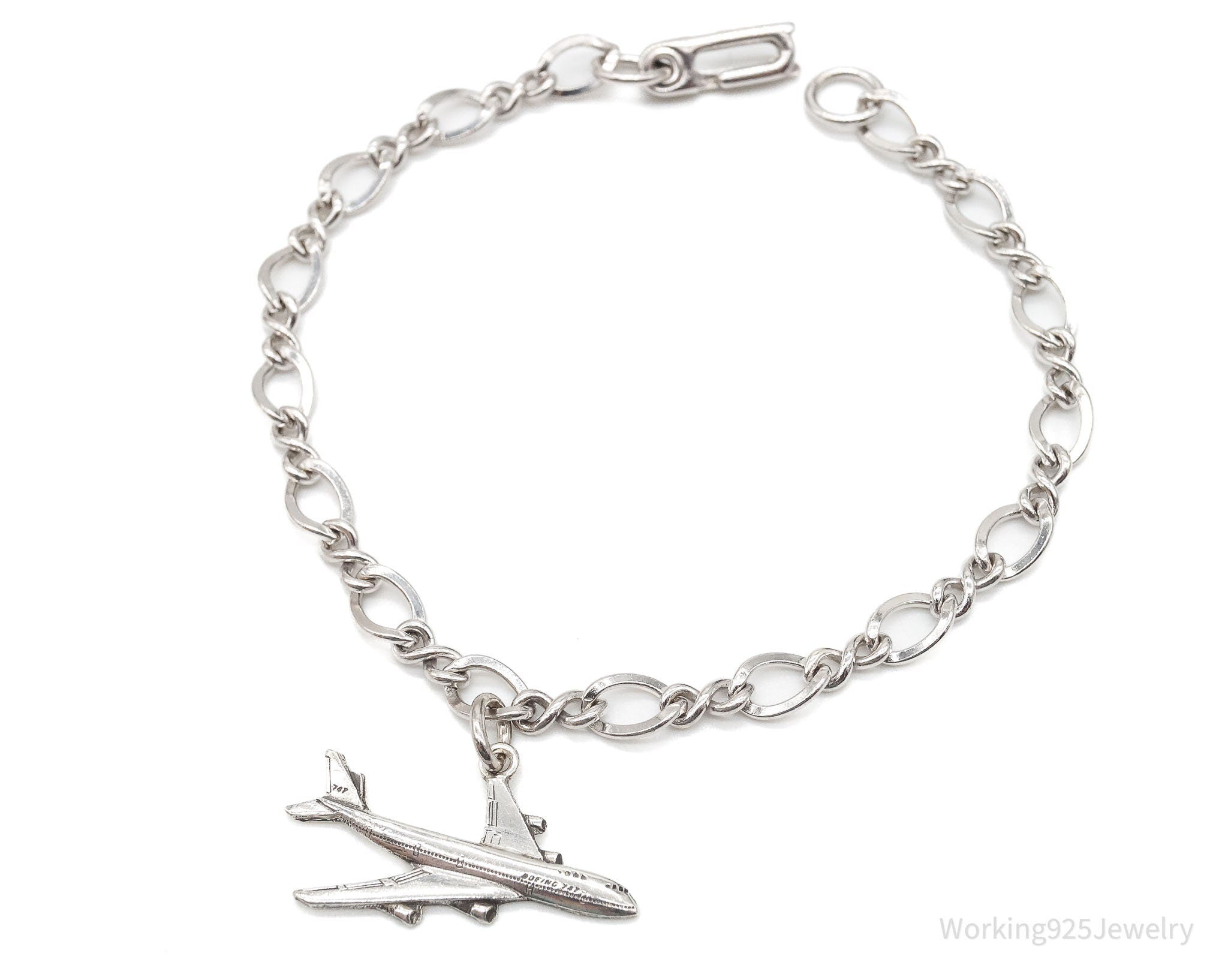 Vintage "Boeing 747" Charm Sterling Silver Bracelet