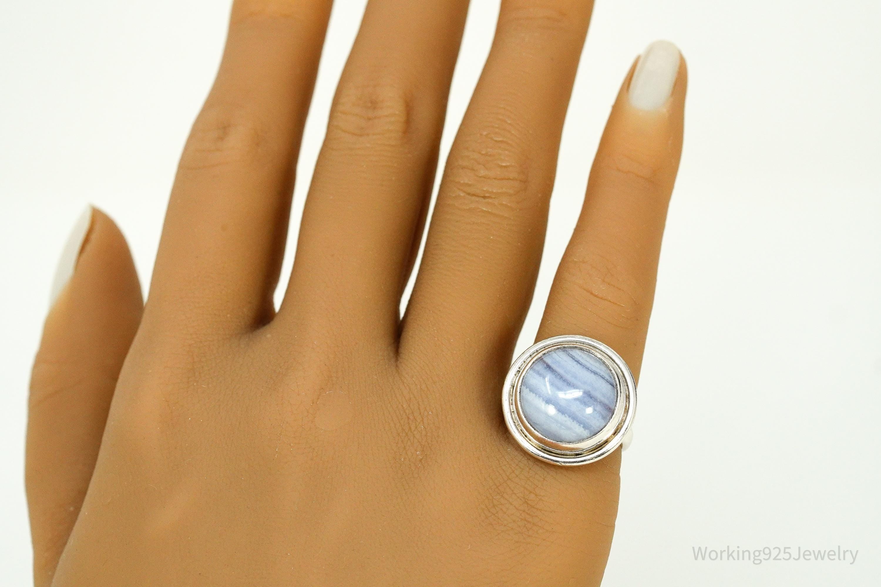 Vintage Blue Lace Agate Silver Ring - Size 6