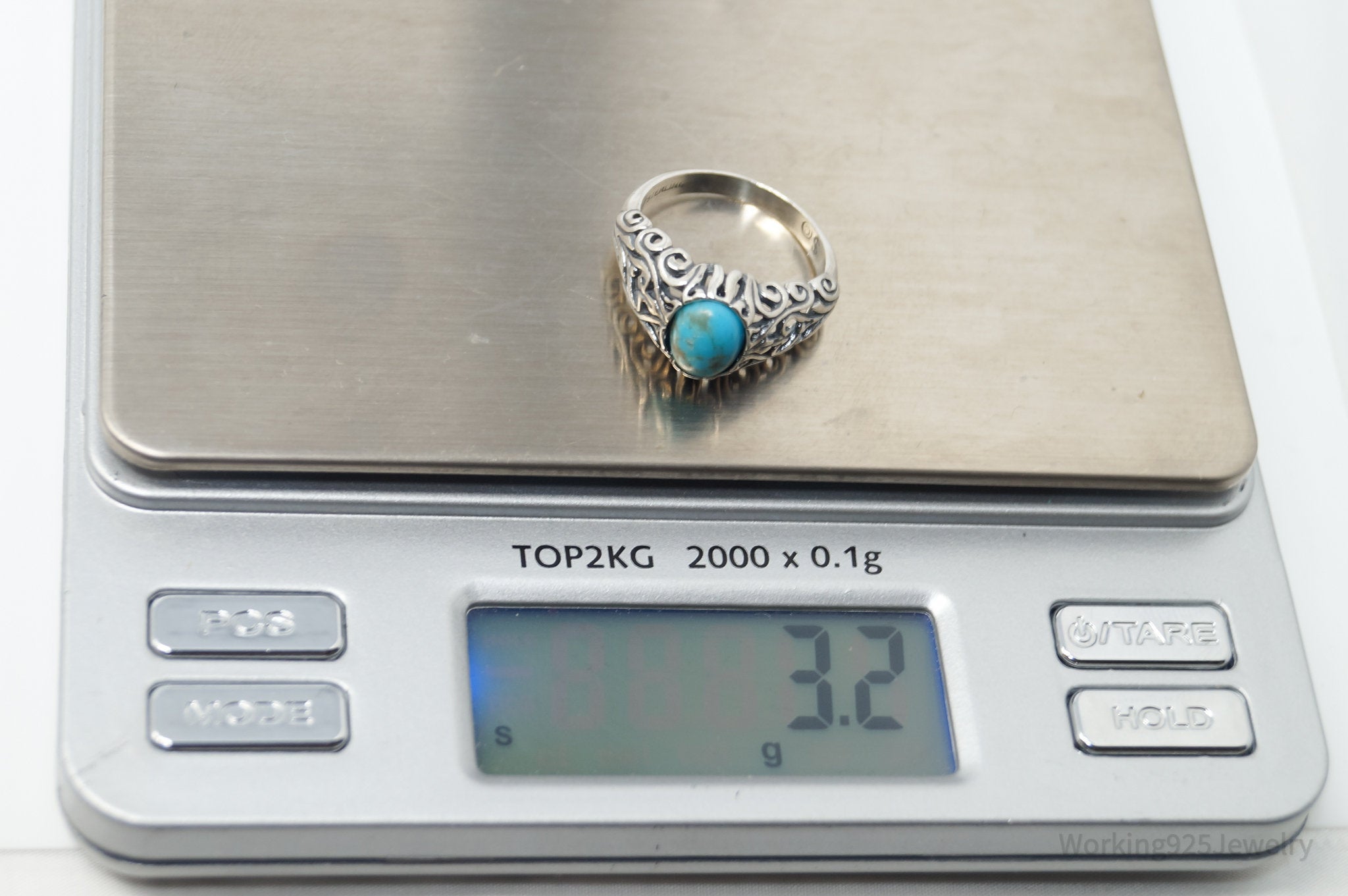 Vintage Southwestern Style Turquoise Sterling Silver Ring - Sz 6.25