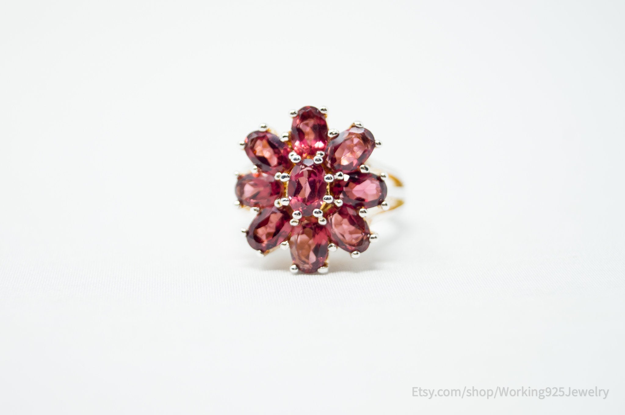 Vtg Art Deco Mid Century Style Garnet Statement Ring Sterling Silver - Size 5.75