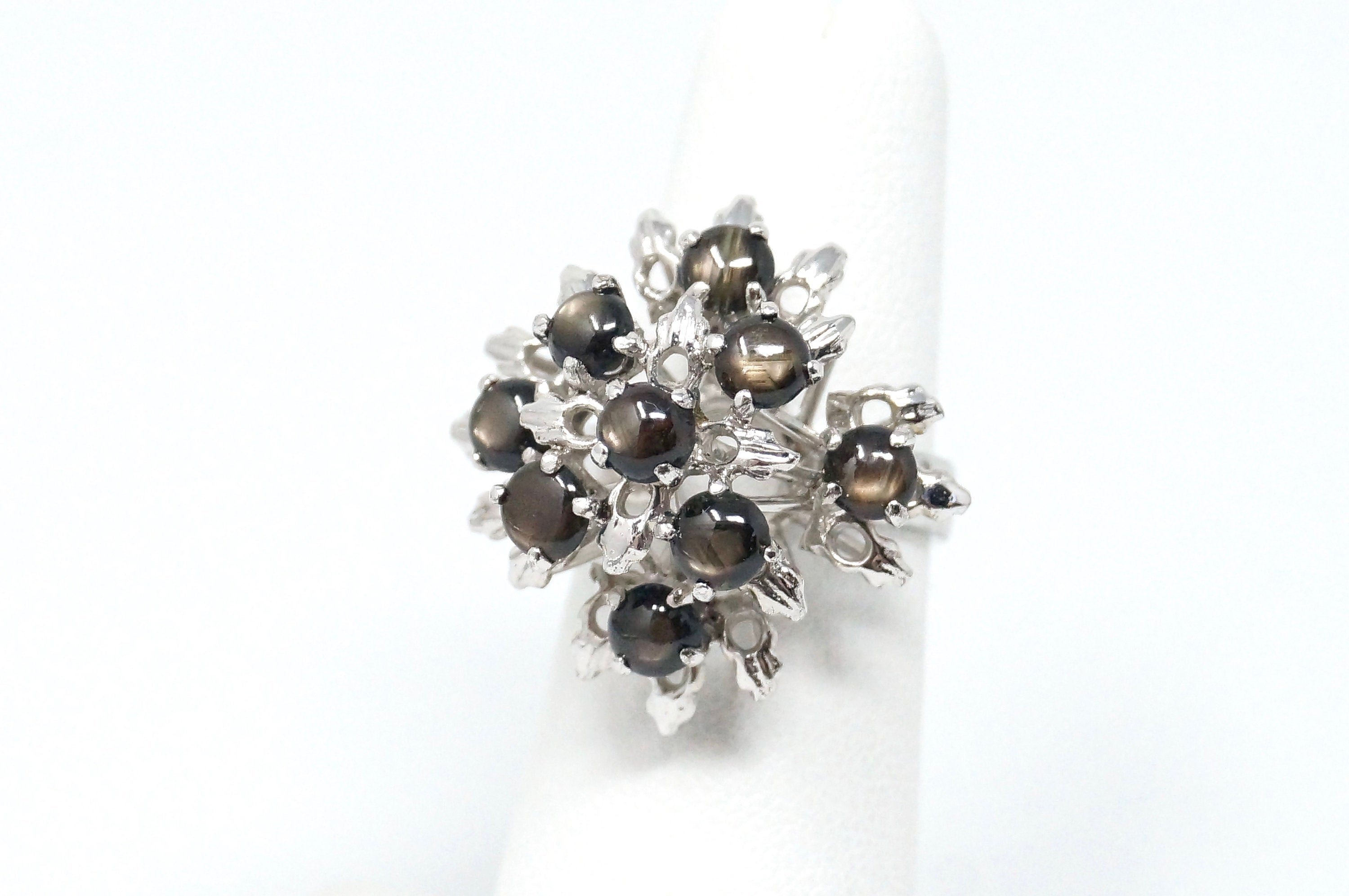 Vintage Unique Gray Tigers Eye Fire Burst Style Sterling Silver Ring - Size 4.75