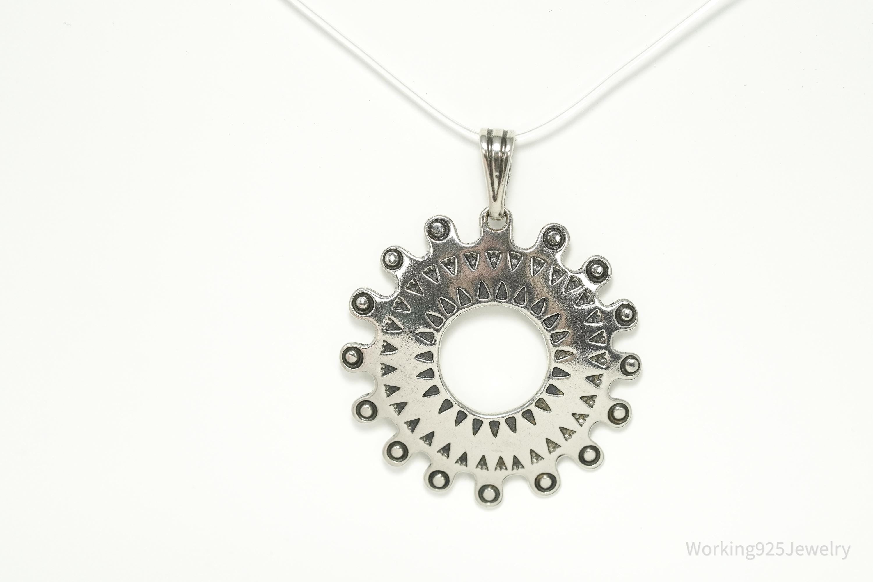Vintage Large Baltic Ethno Sun Sterling Silver Pendant 1 7/8"