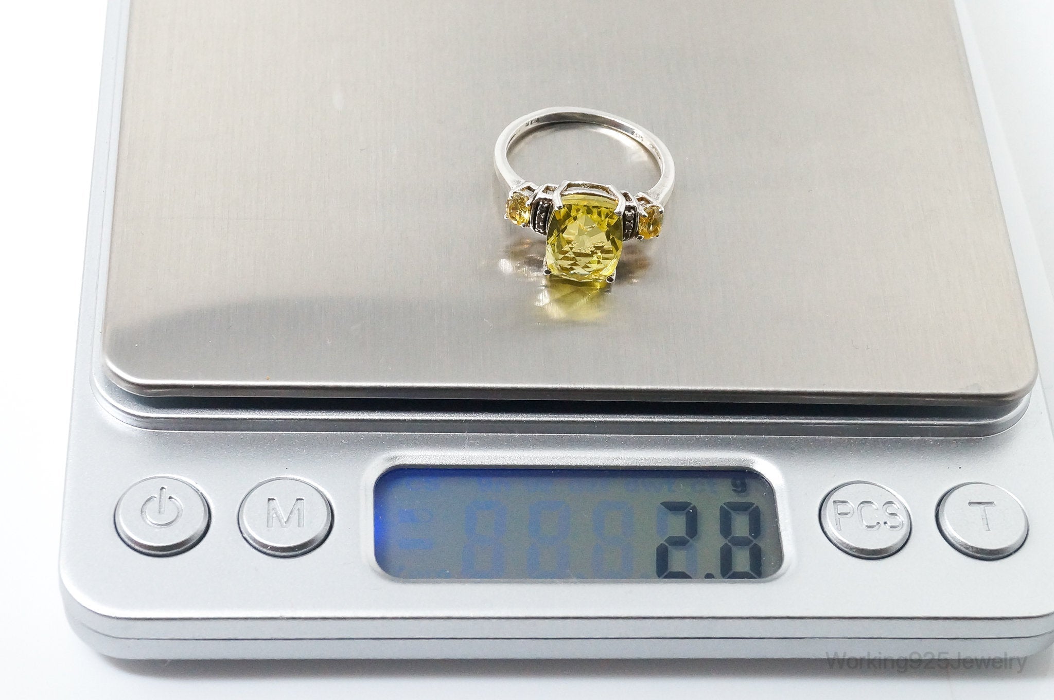 Vintage Lemon Quartz Yellow Cubic Zirconia Sterling Silver Ring - Size 7