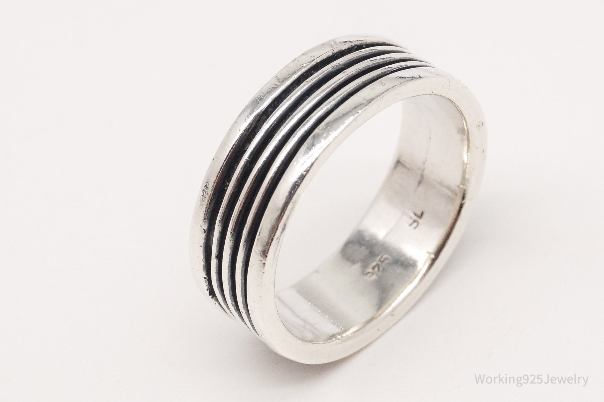 Vintage Modernist Ribbed Style Sterling Silver Ring - Size 10.25