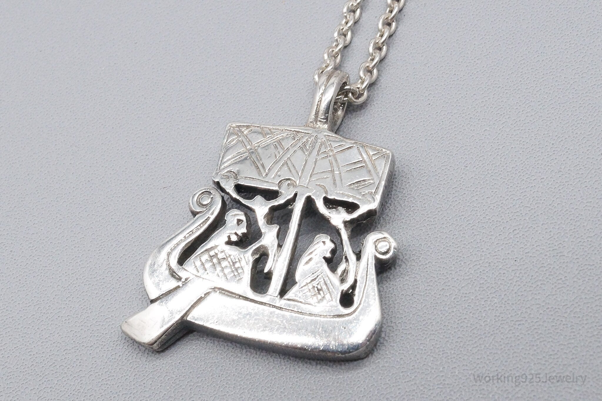 Vintage Gotland Viking Ship Sterling Silver Necklace - 17"