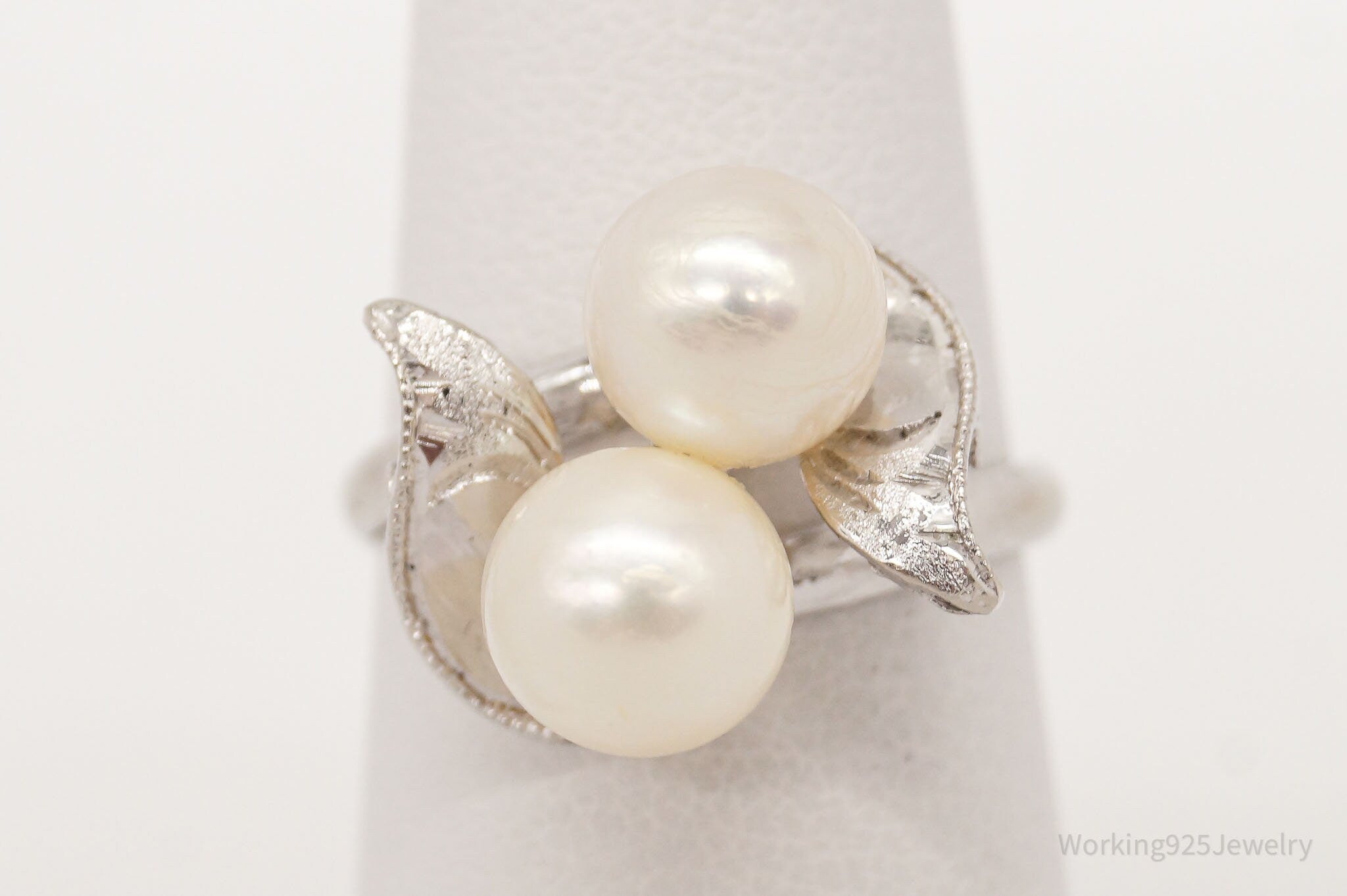 Antique Faux Pearl Silver Ring - Size 5.75