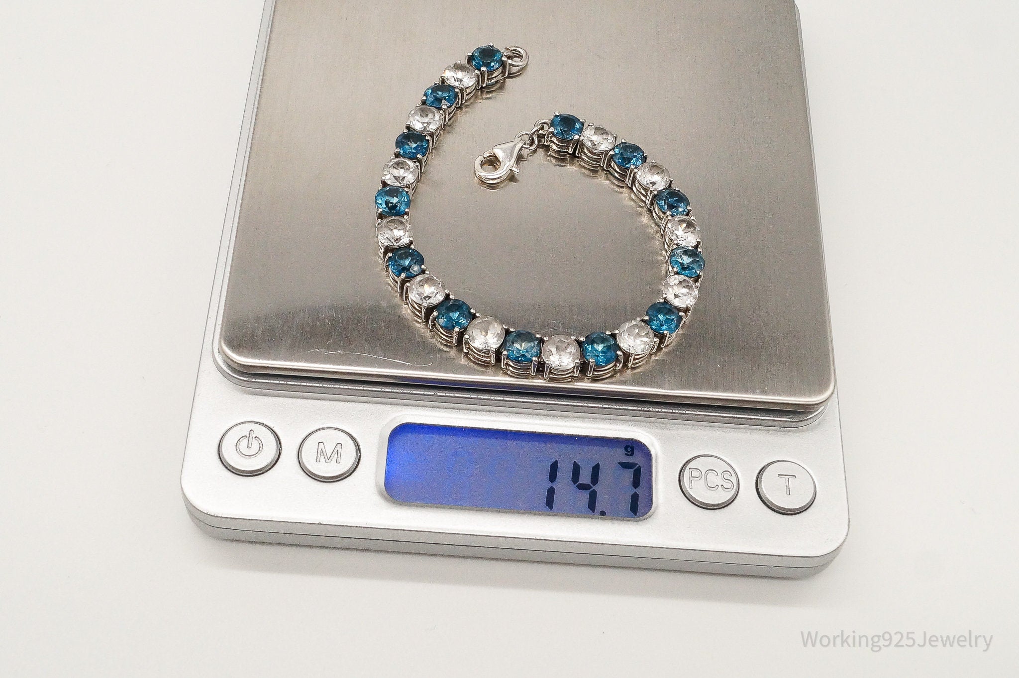 Blue & White Topaz Sterling Silver Bracelet