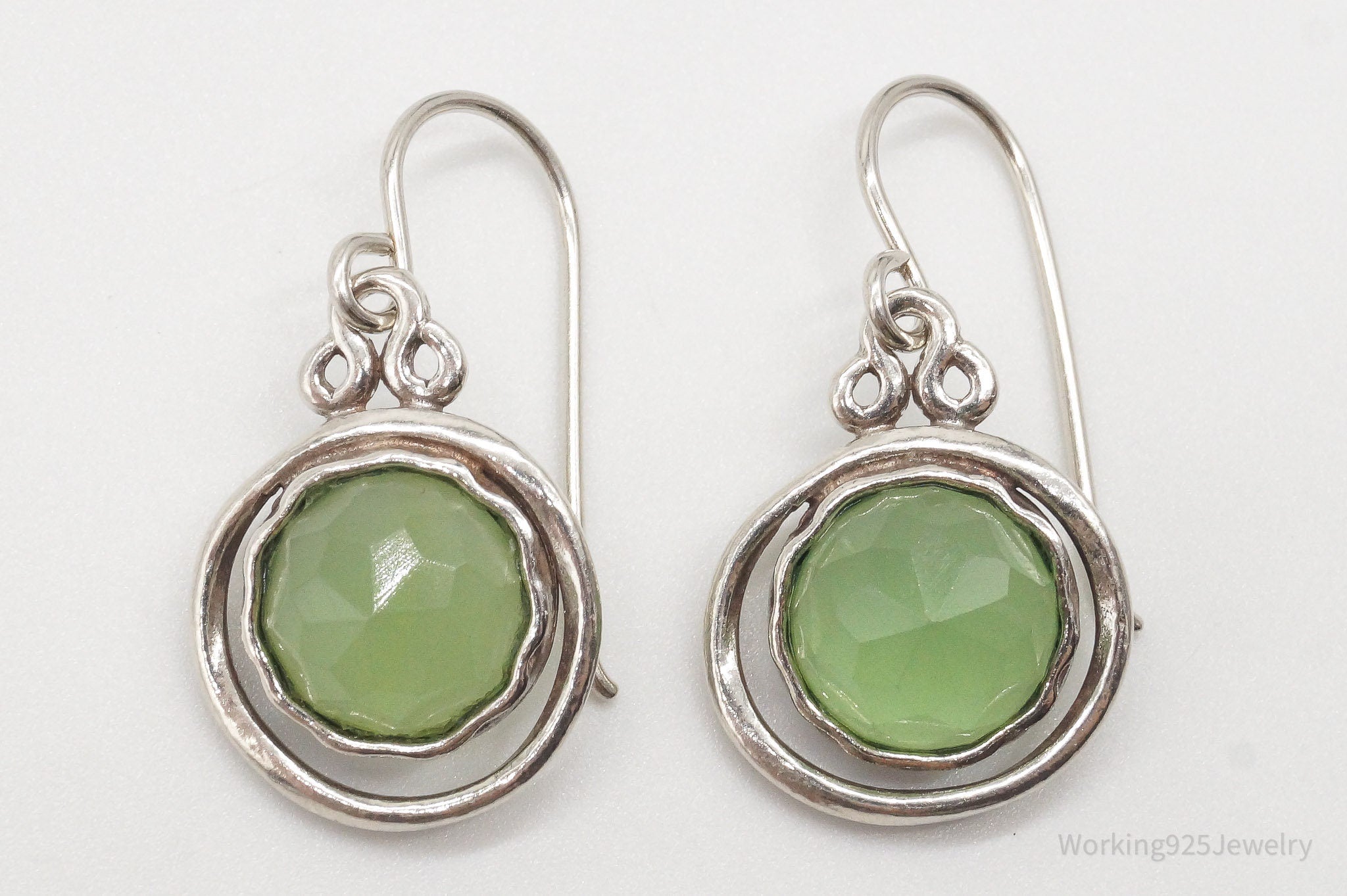 Vintage Green Chalcedony Sterling Silver Earrings