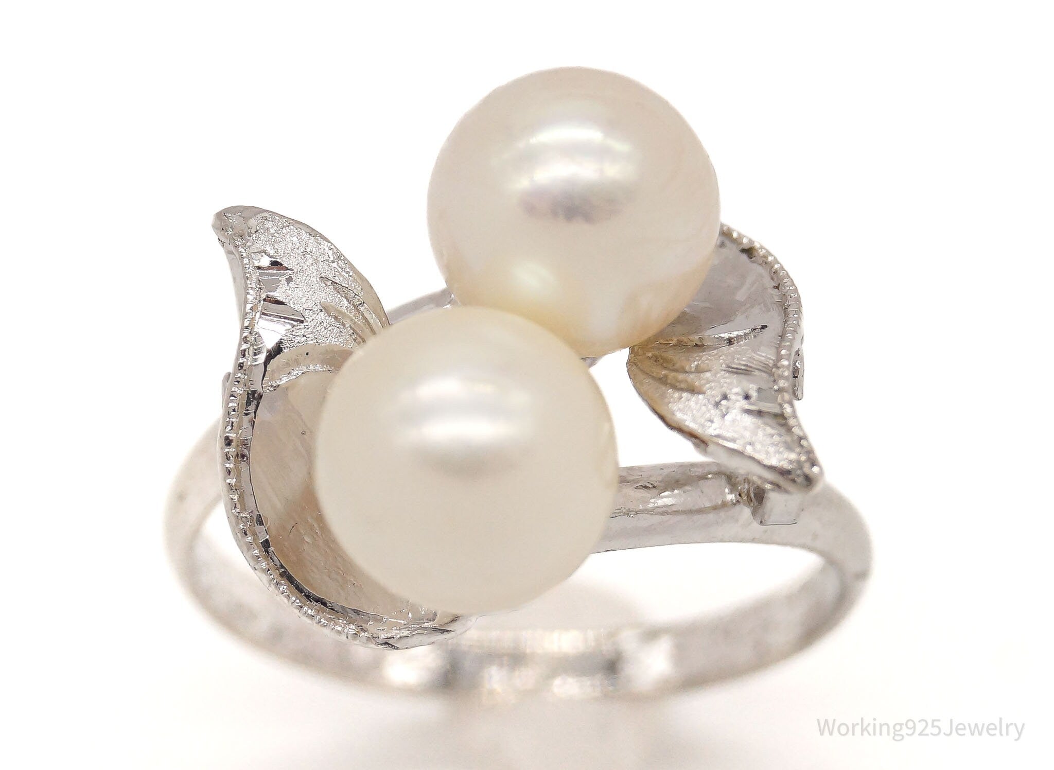 Antique Faux Pearl Silver Ring - Size 5.75