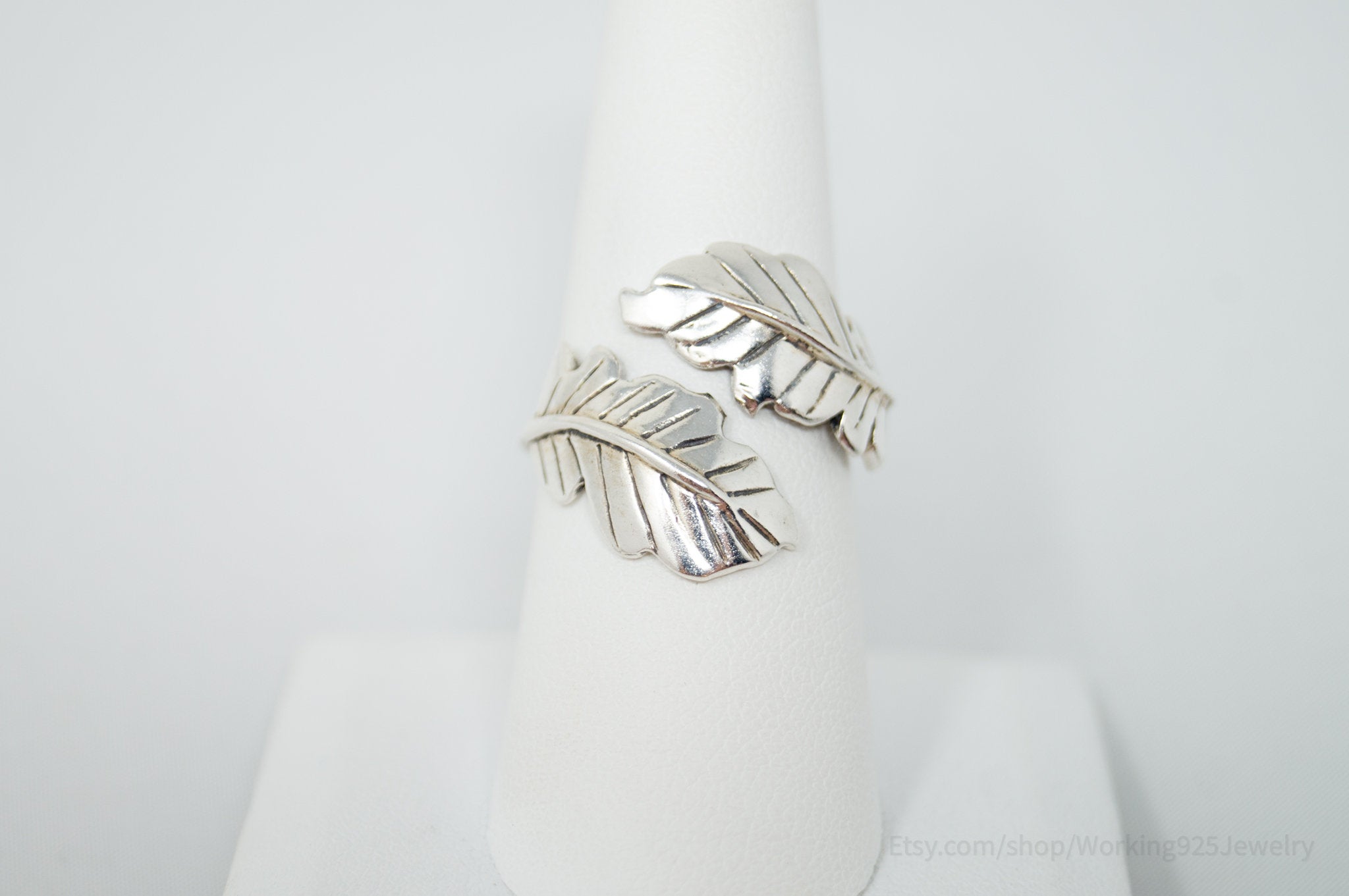 Vintage Floral Leaf Wrap Plant Lover Sterling Silver Ring - Sz 8