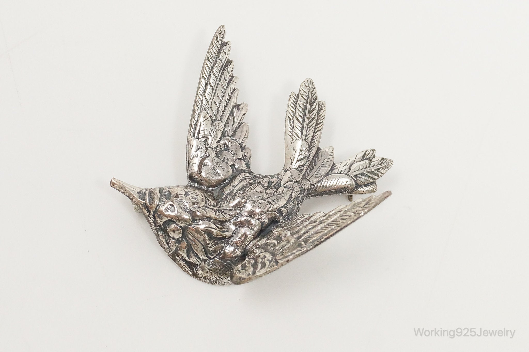 Vintage Designer JewelArt Humming Bird Sterling Silver Brooch Pin