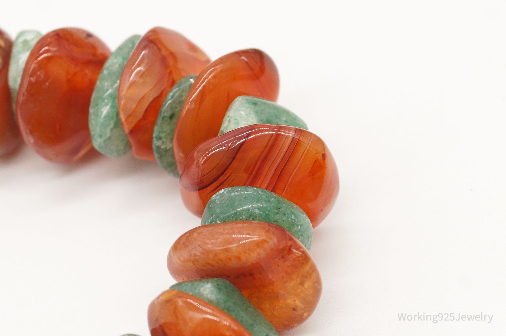 Chunky Vintage Aventurine Carnelian Beaded Necklace 30"