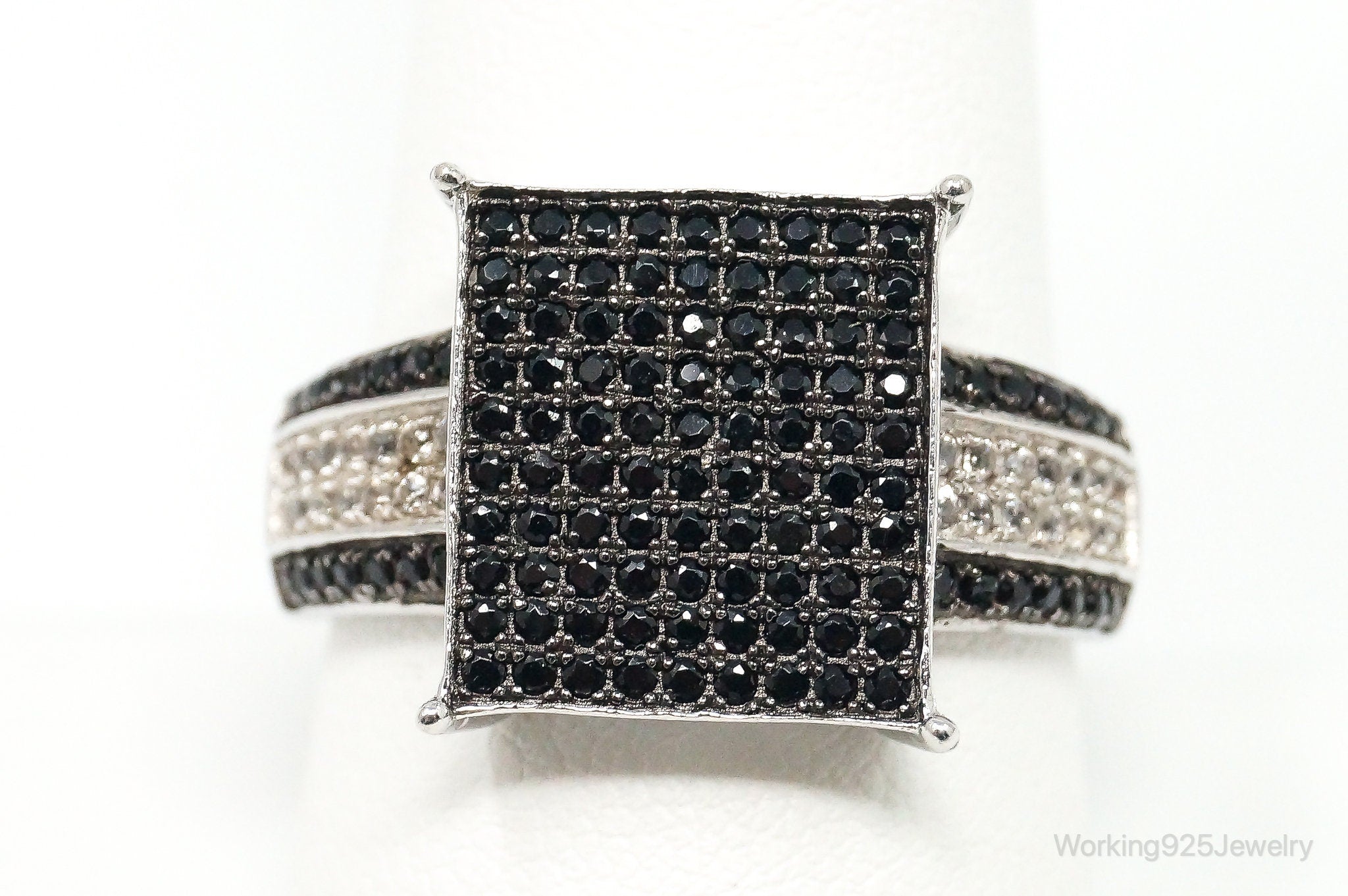 Vintage Designer FZN Cubic Zirconia Black Onyx Sterling Silver Ring - Size 10