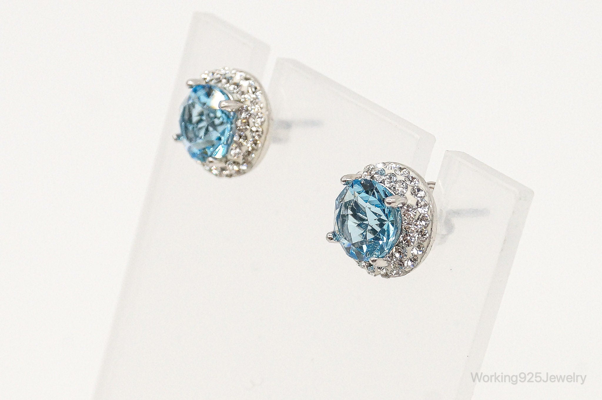 Designer Blue Topaz Cubic Zirconia Sterling Silver Earrings