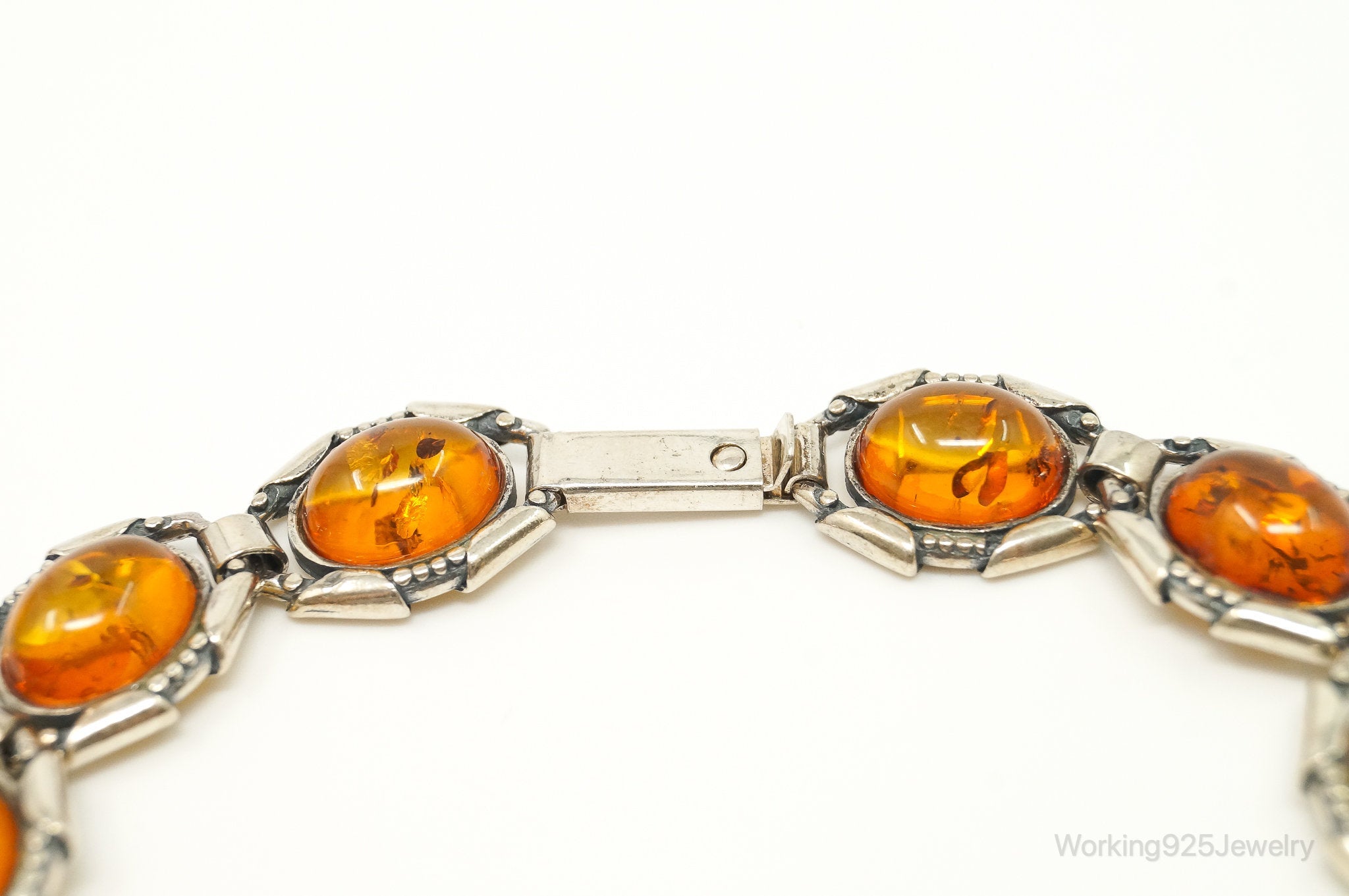 Vintage Baltic Amber Modernist Sterling Silver Bracelet