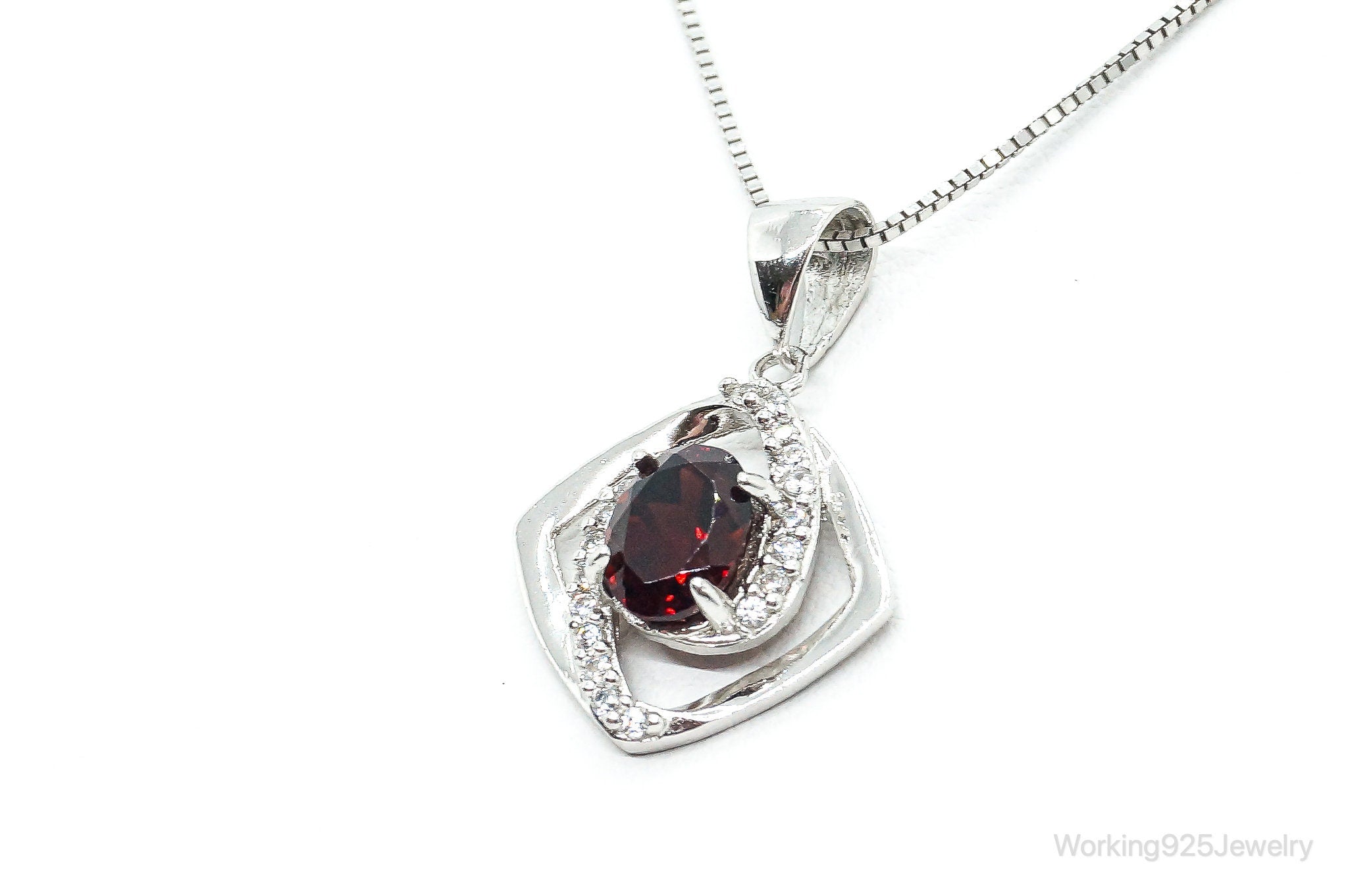 Garnet Cubic Zirconia Sterling Silver Necklace