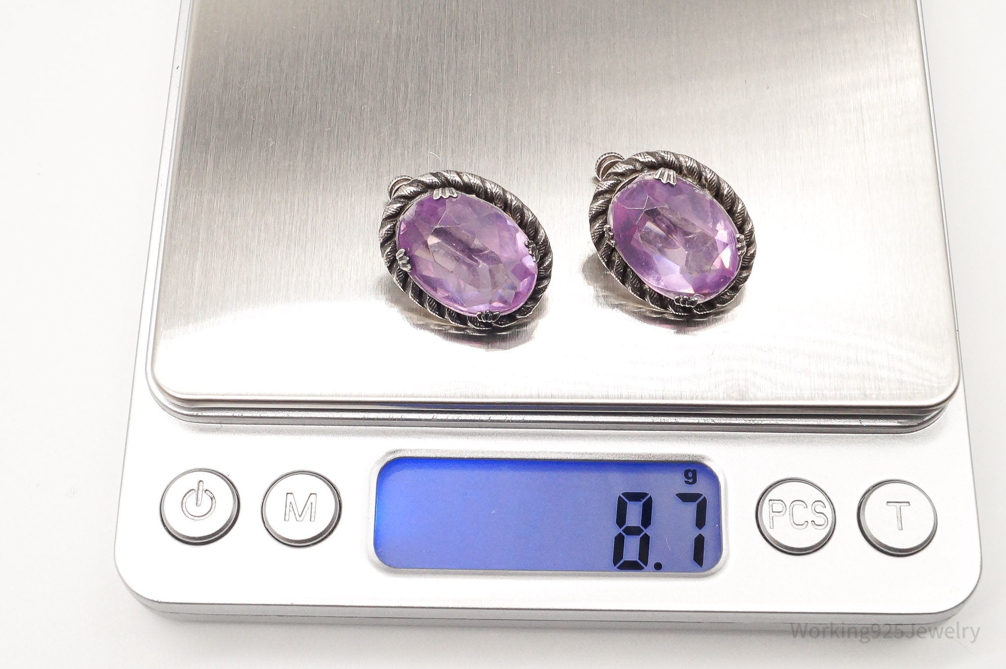 Antique Purple Faux Stone Sterling Silver Screw Back Earrings