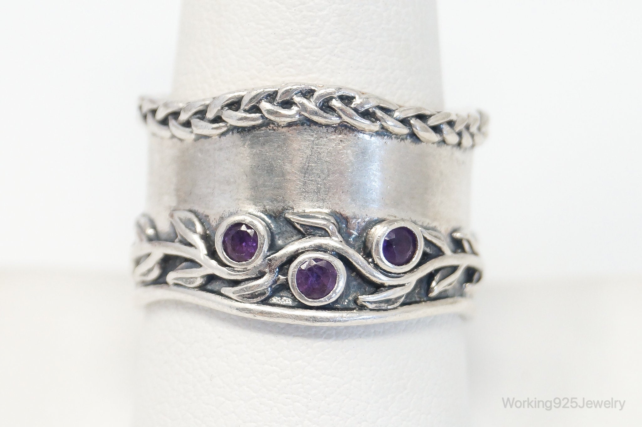 Designer Paz PZ Israel Amethyst Vine Sterling Silver Ring Size 10